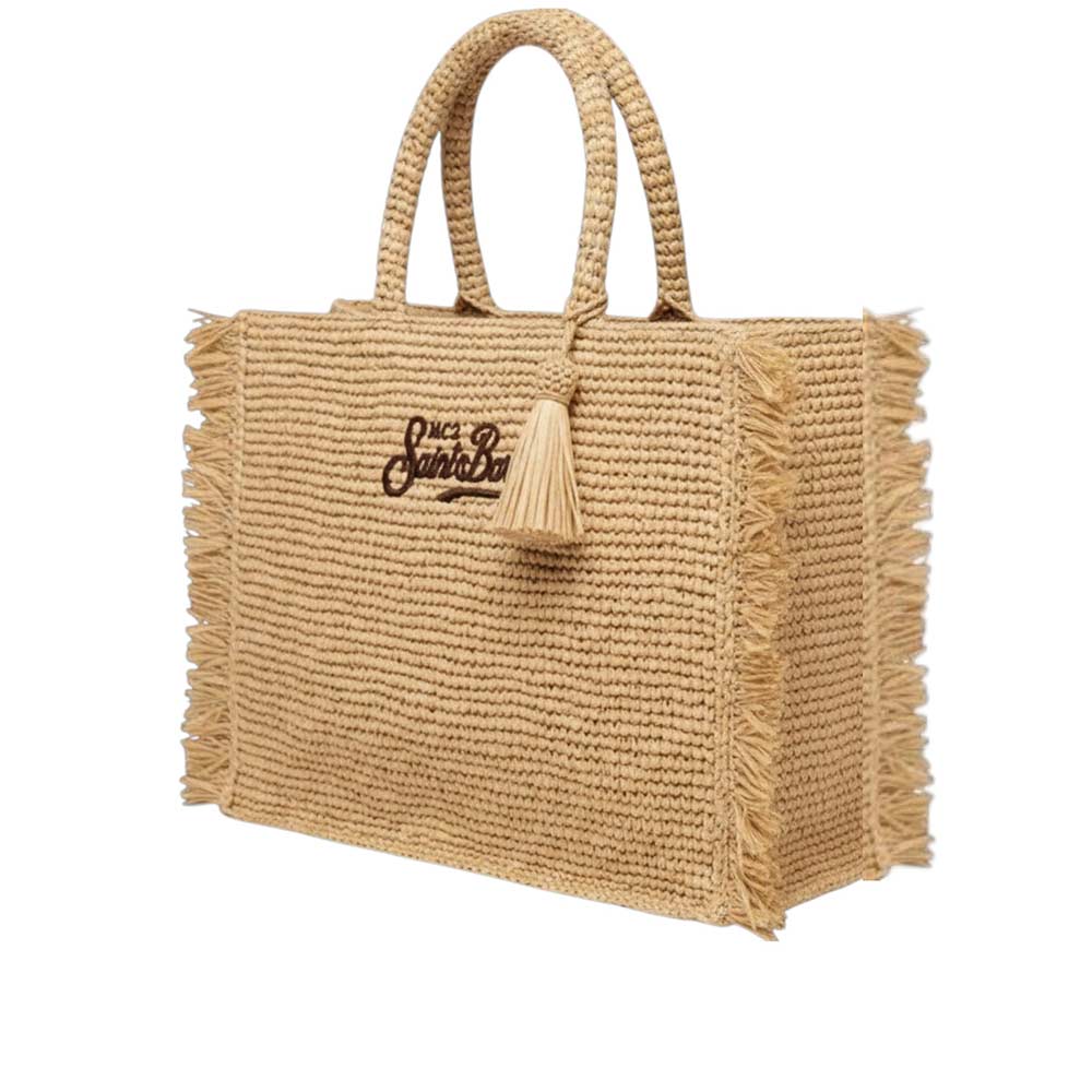 Rectangular Woven Tote Bag with Fringed Edges