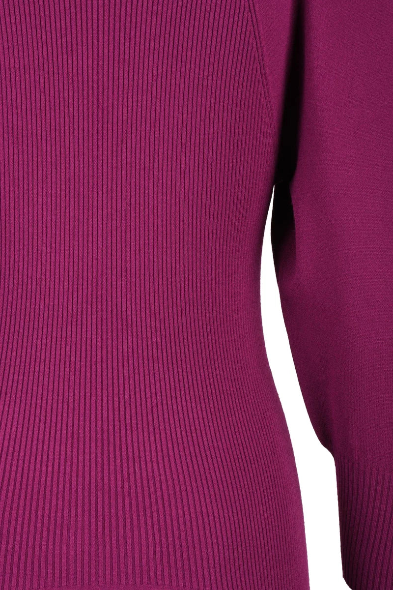 Long Knit Dress Puff Sleeve - Fuchsia