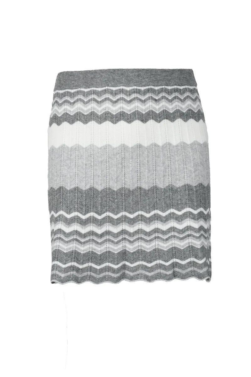 Knitted Mini Skirt with Horizontal Zigzag Stripes