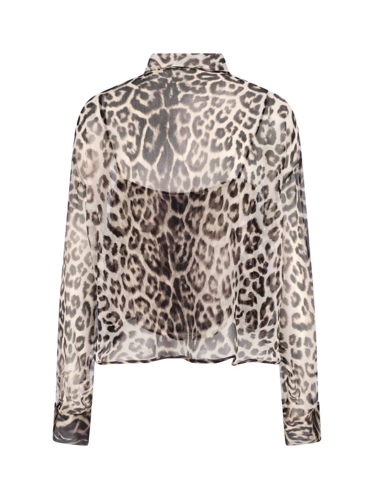 Silk Shirt, Brown, Animal Print, Classic Collar