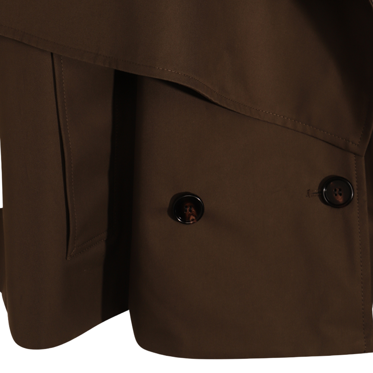 Cape-Inspired Brown Jacket with Double-Breasted Front