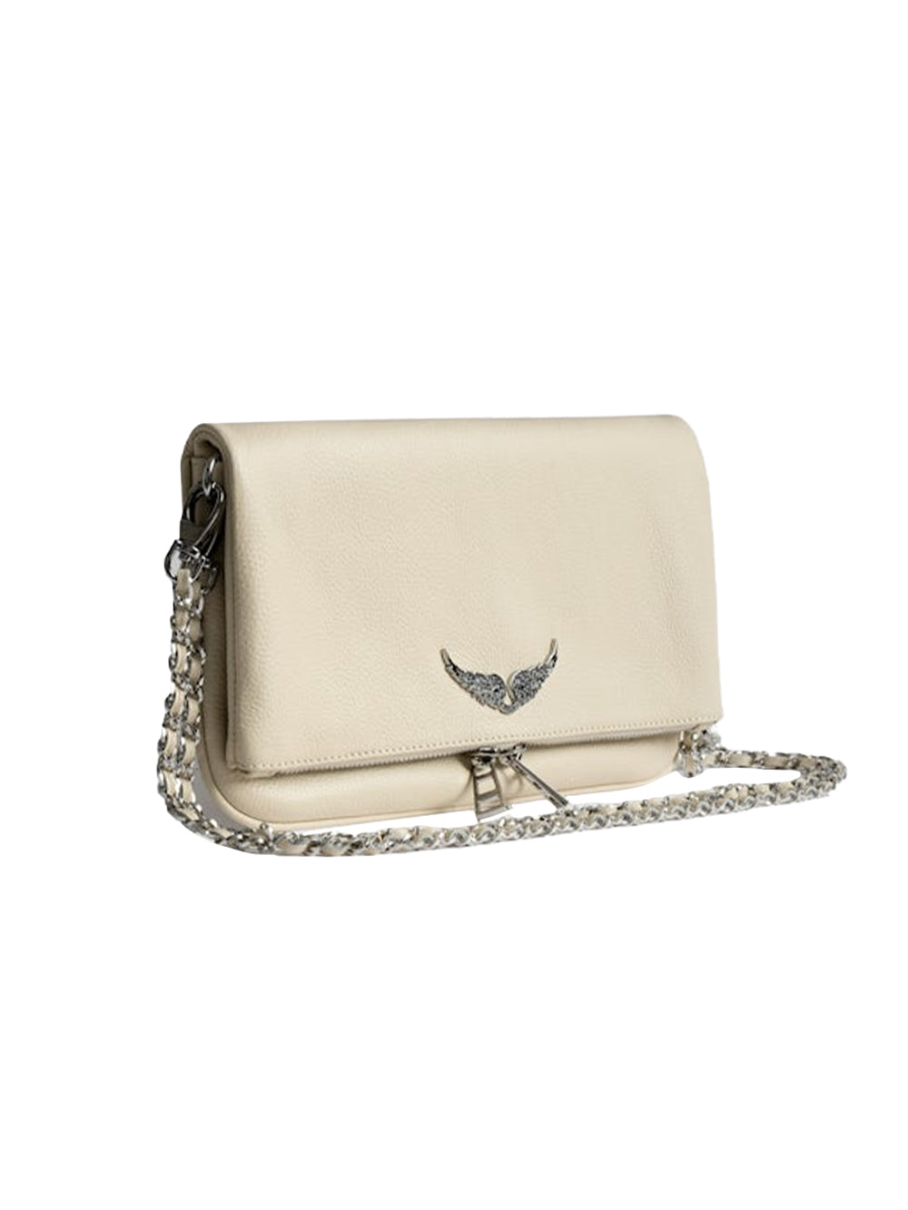Pebbled Texture Clutch Bag with Metallic Wing Emblem