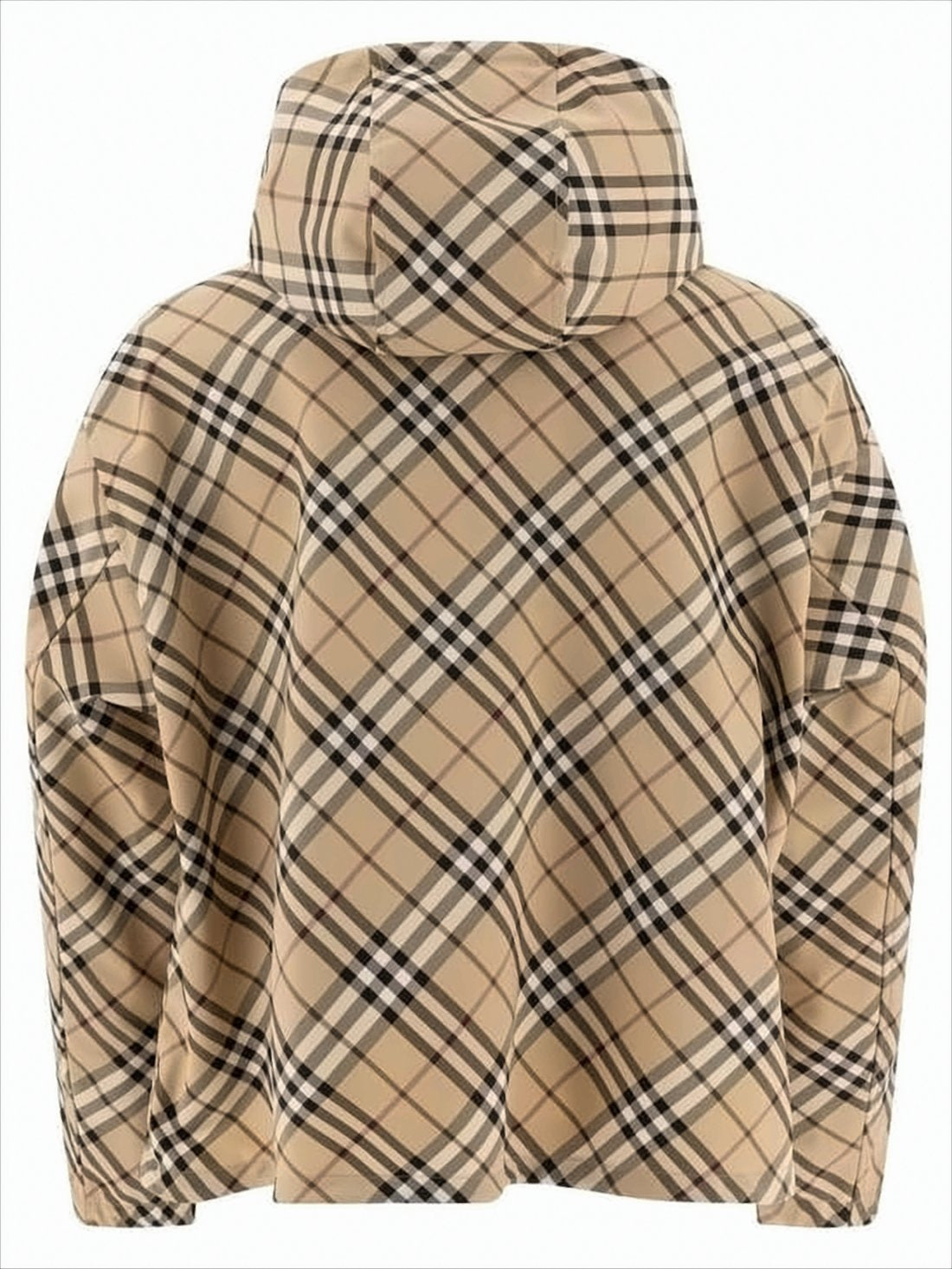 Beige Checkered Padded Jacket with Hood
