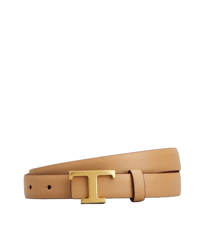 Reversible Leather Belt With Gold-Tone T-Buckle