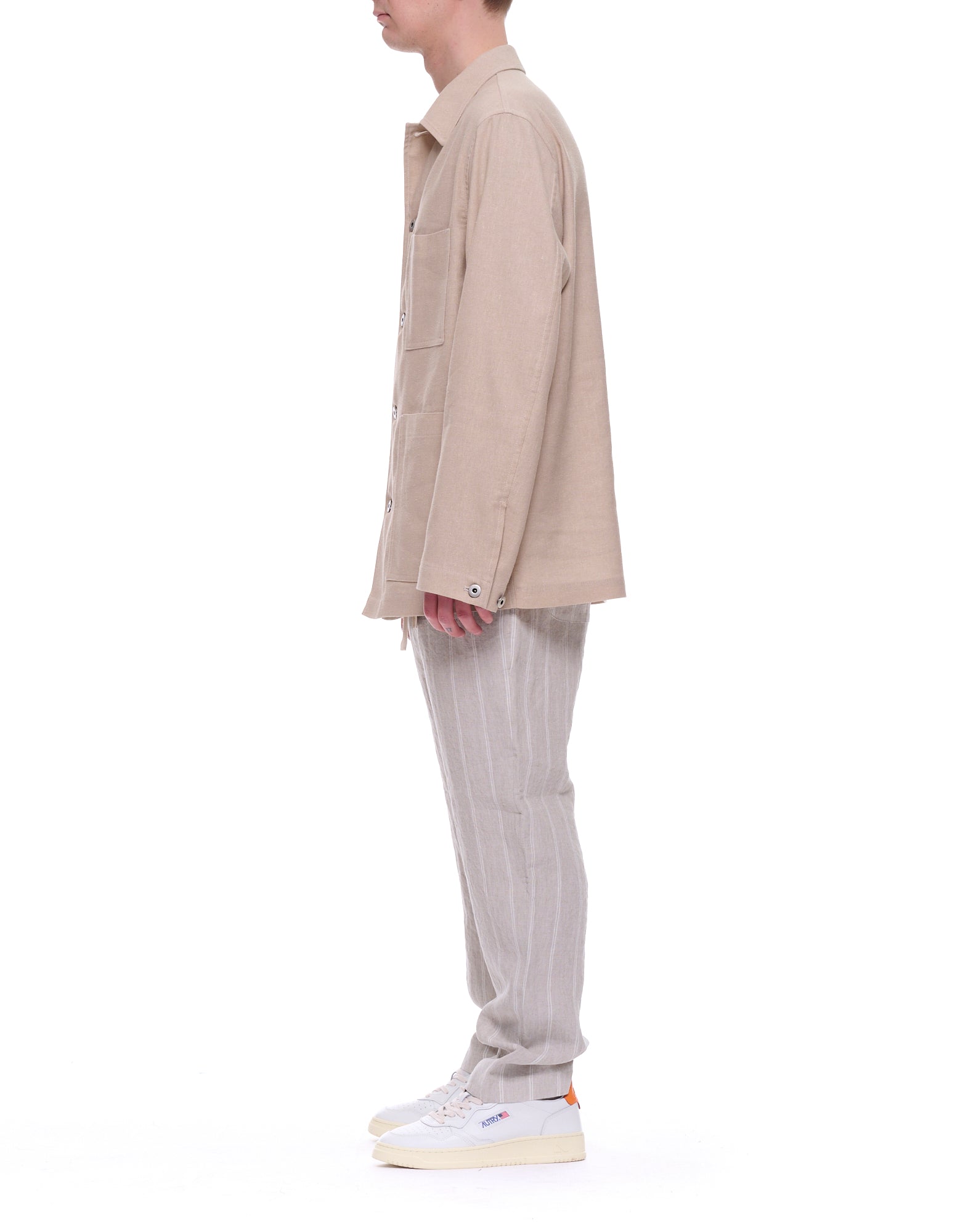 Light Grey Oxnard Striped Linen Trousers