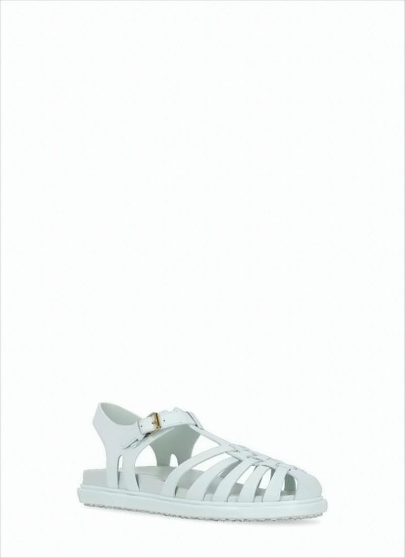 Woven Leather Strap Sandals with Ankle Buckle Closure