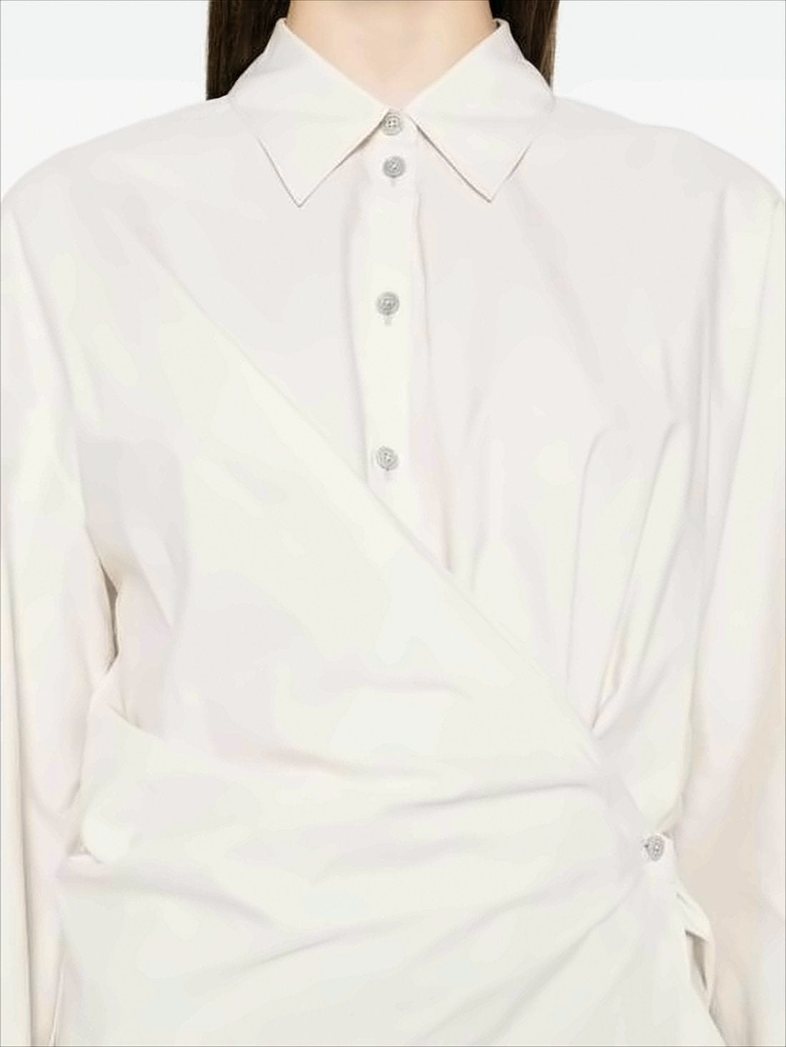 Twisted Front Long-Sleeved Shirt With Straight Collar