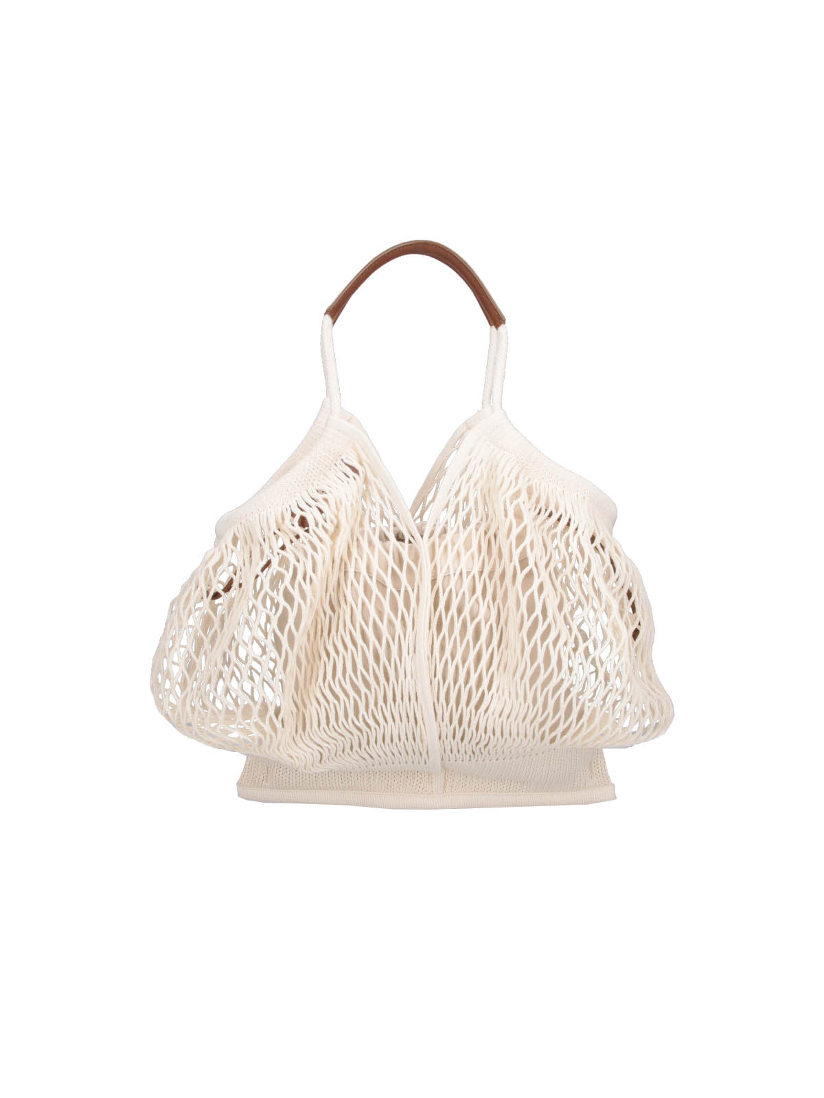 Beige Open-Weave Net Bag Removable Pouch