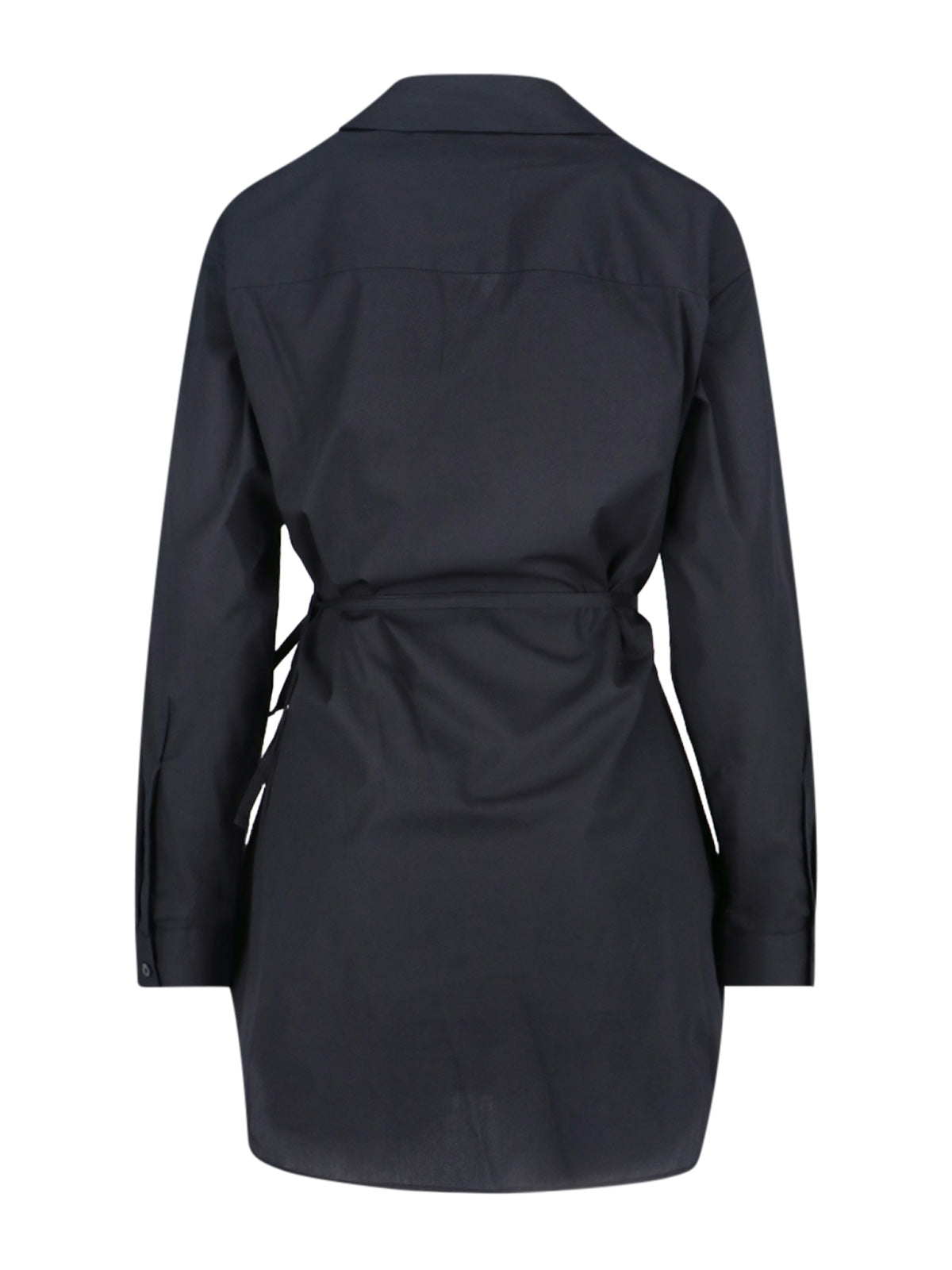 Asymmetric Wrap Blue Midi Shirt Dress With Tone-On-Tone Embroidery