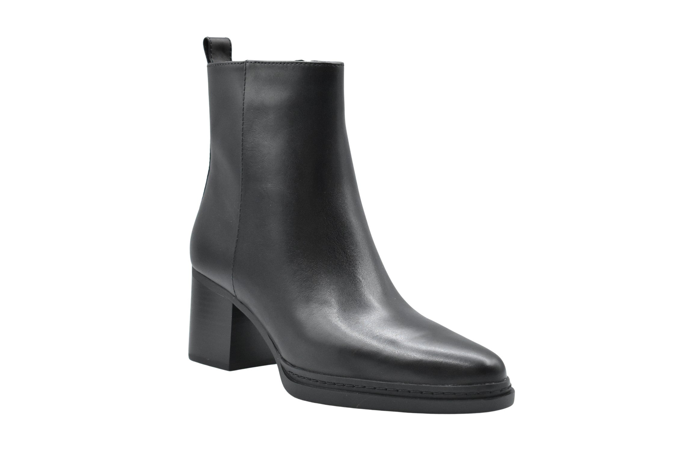 Smooth Black Leather Ankle Boots