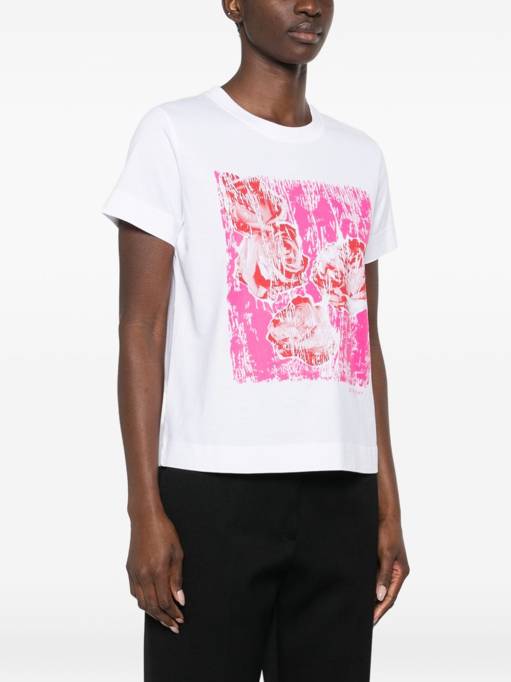 Abstract Floral Graphic Print Top in Silk and Nylon Blend