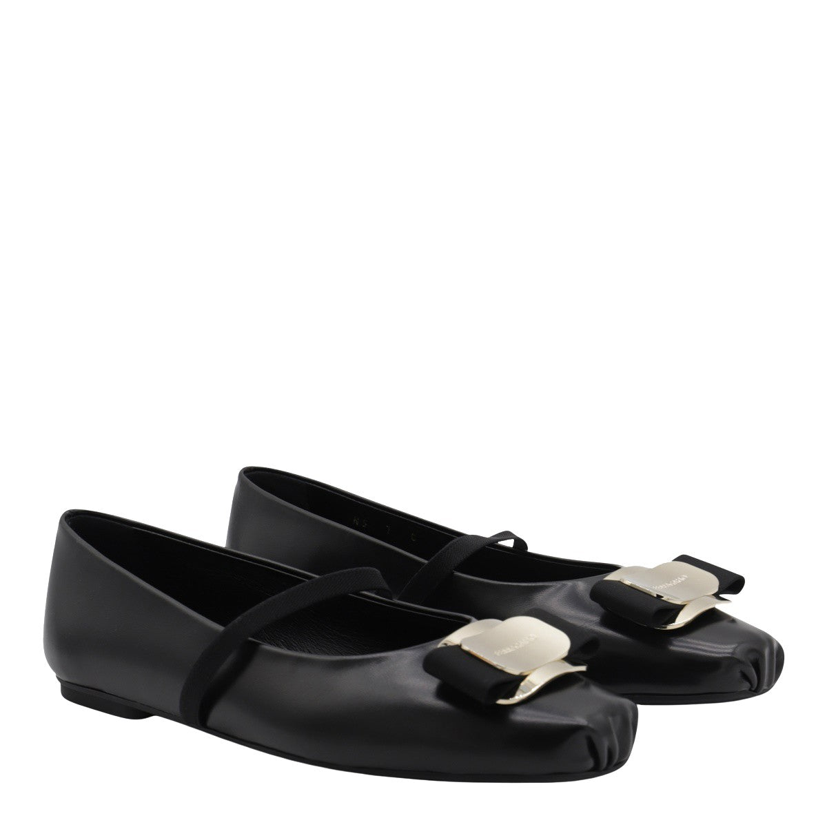 Square Toe Black Leather Flats