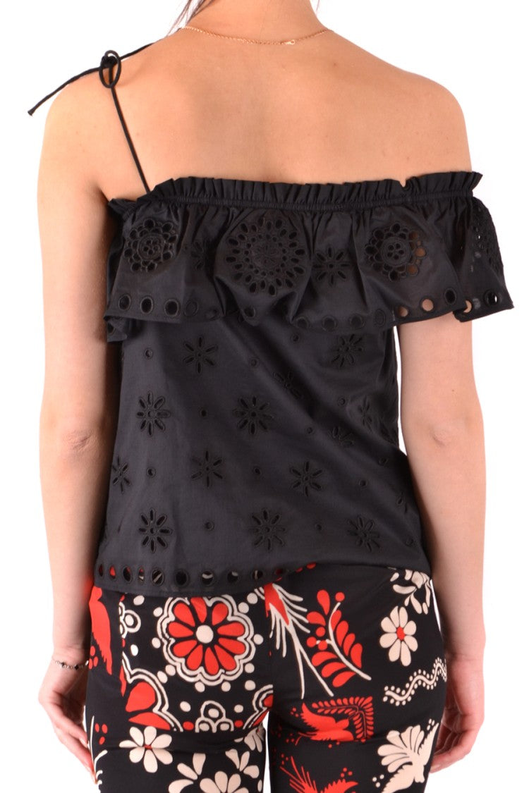 Off-Shoulder Black Top With Ruffled Overlay