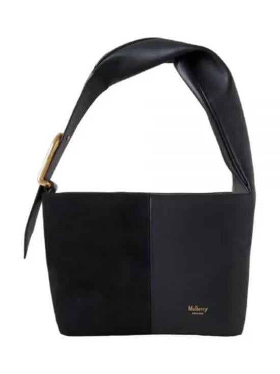 Sleek Black Tote Bag with Padded Handle and Gold-tone Detail