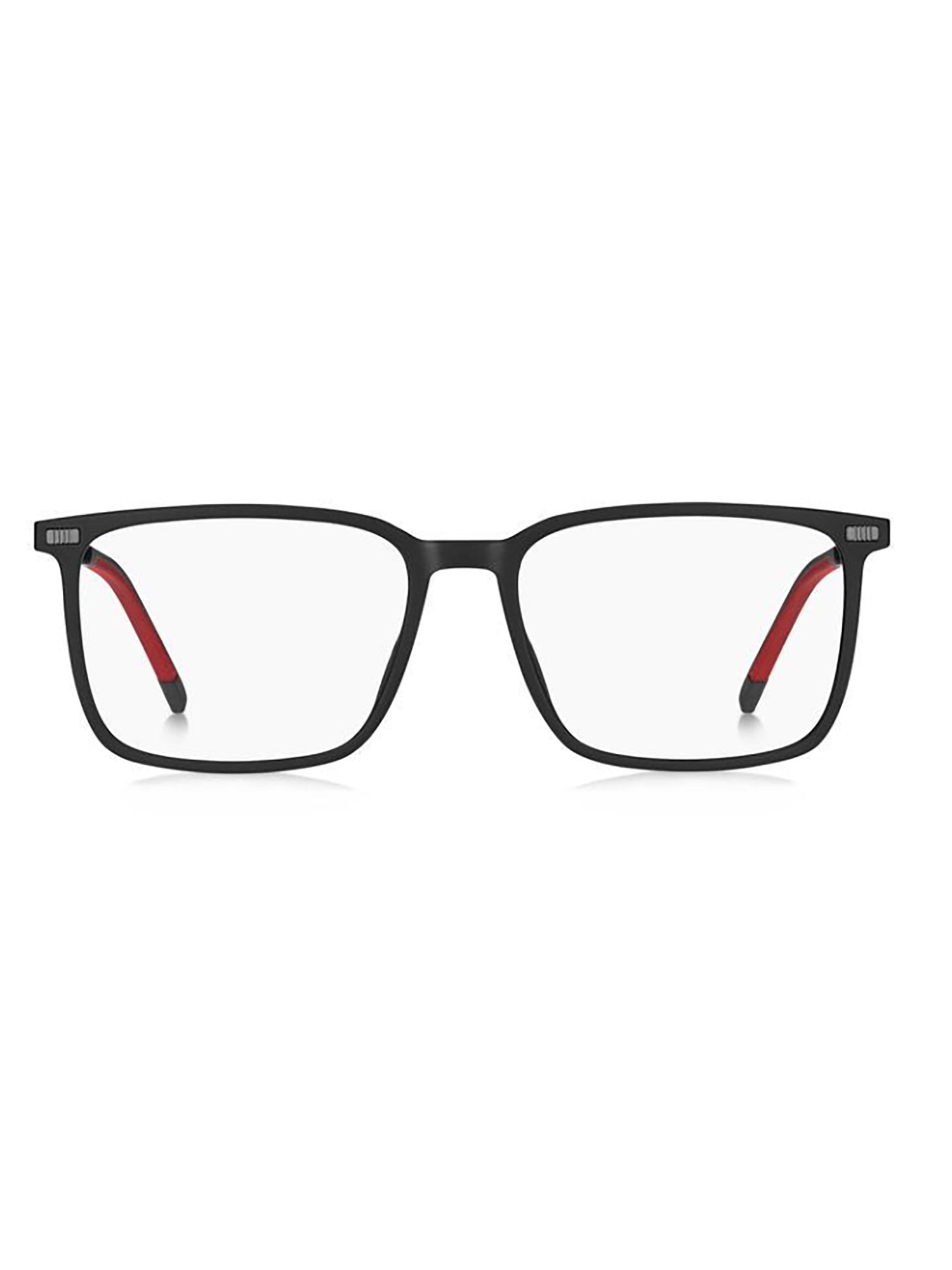 Rectangular Black Optical Frames with Subtle Red Accent