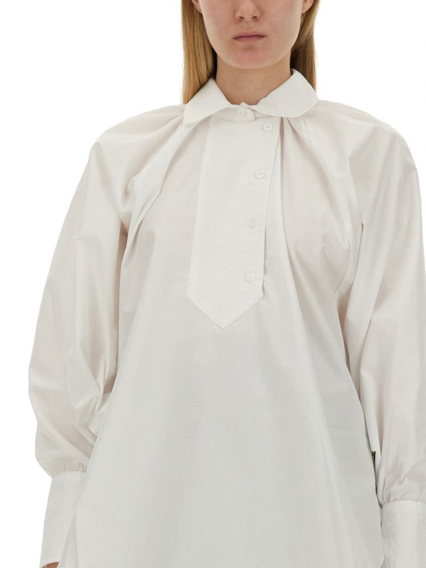 Relaxed Fit Cotton Blouse With High Neck