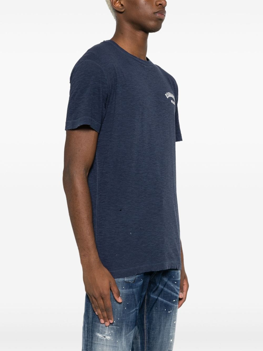Granatowy T-shirt z mieszanki bawełny, sprany