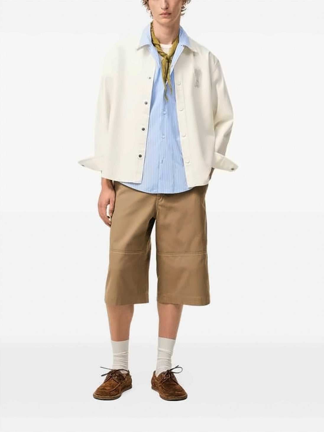 Cotton Overshirt With Tone-On-Tone Logo And Curved Hem