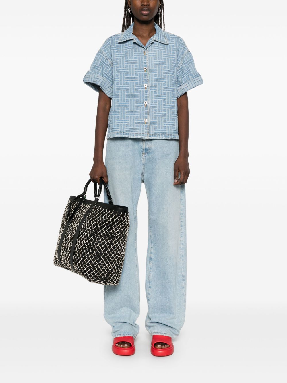 Cropped Button-Up Top with Turn-Up Cuffs