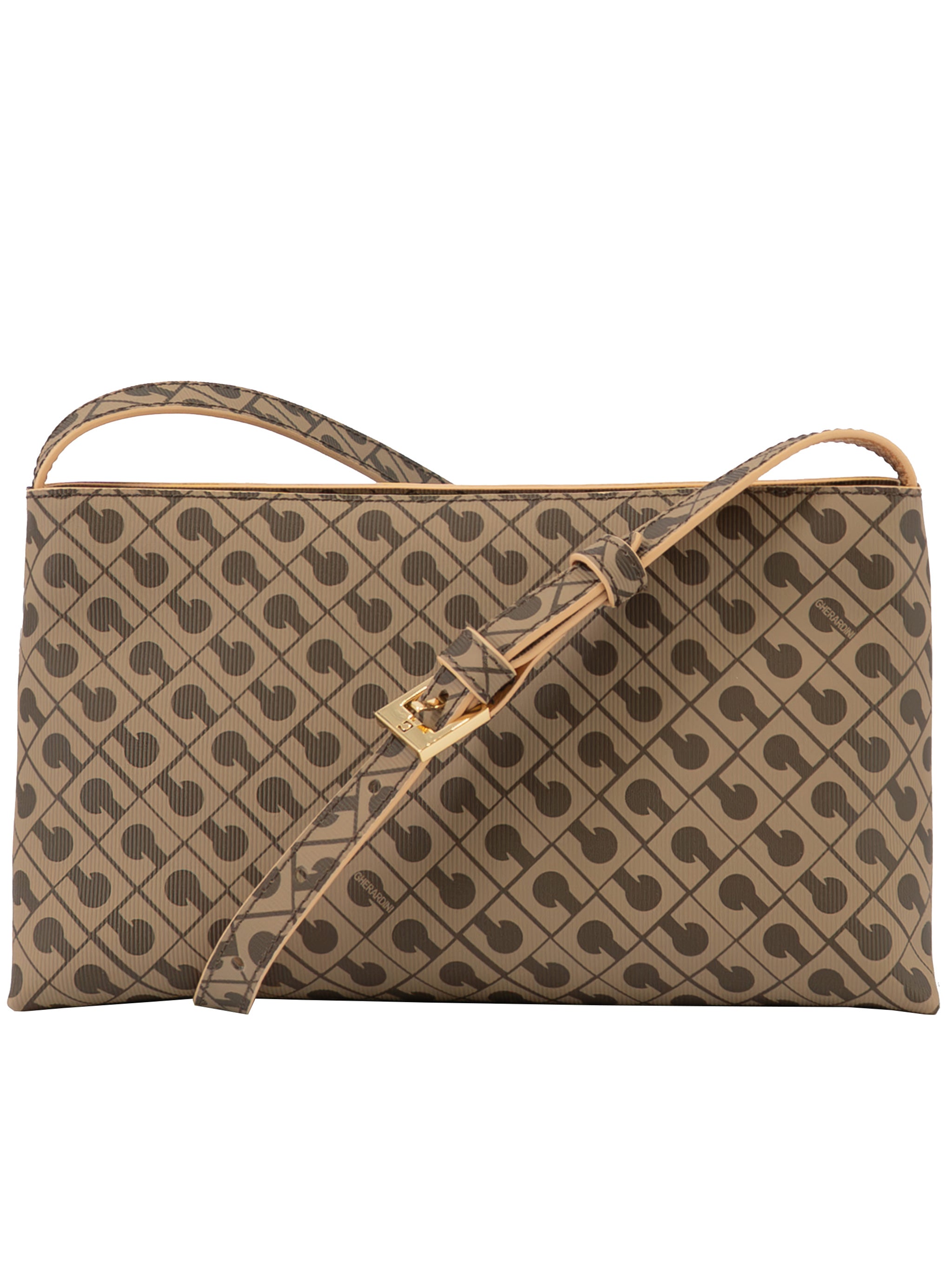 Rectangular Brown Geometric Pattern Crossbody Bag