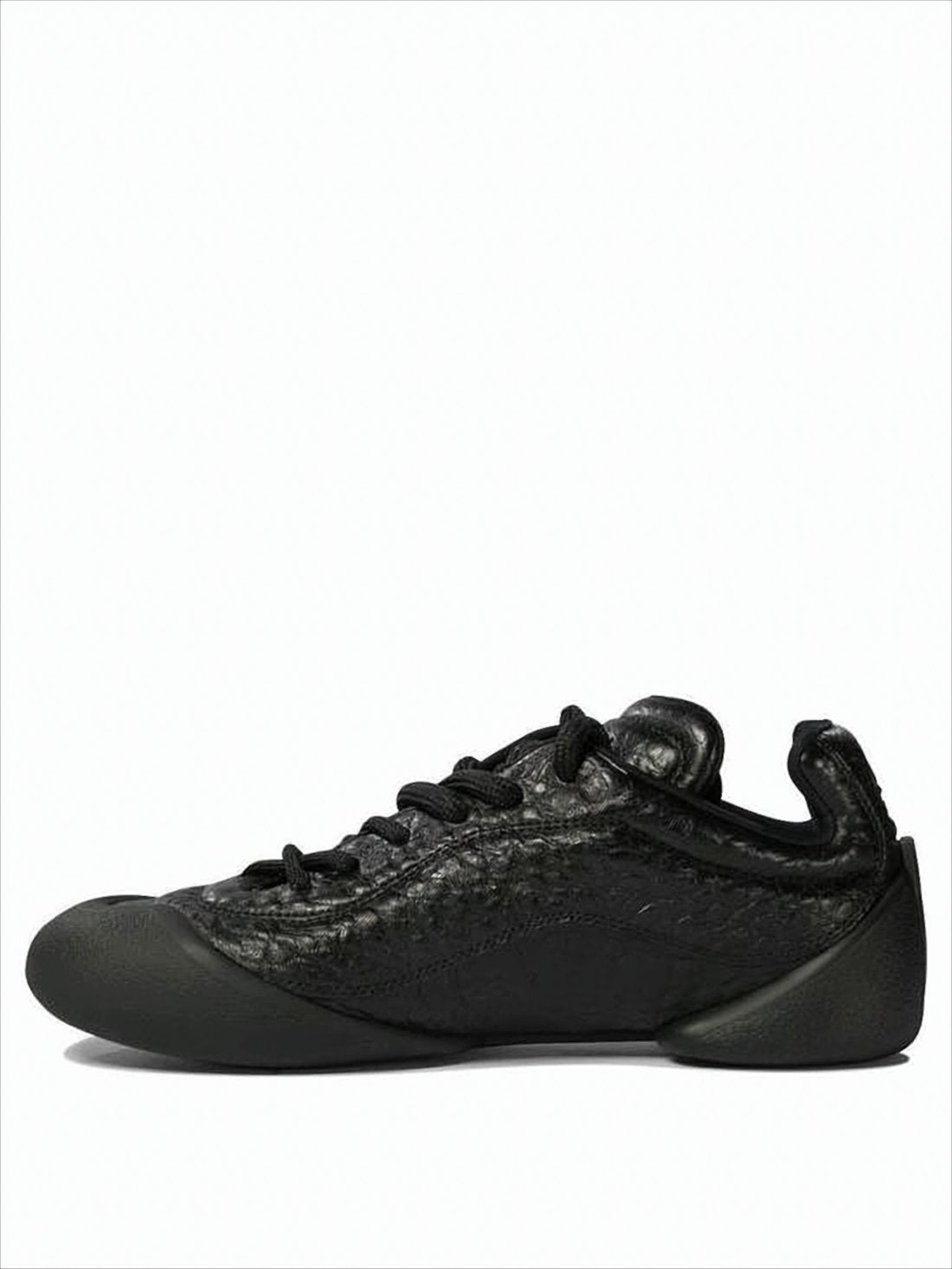 Textured Leather Sneakers with Sculpted Rubber Sole