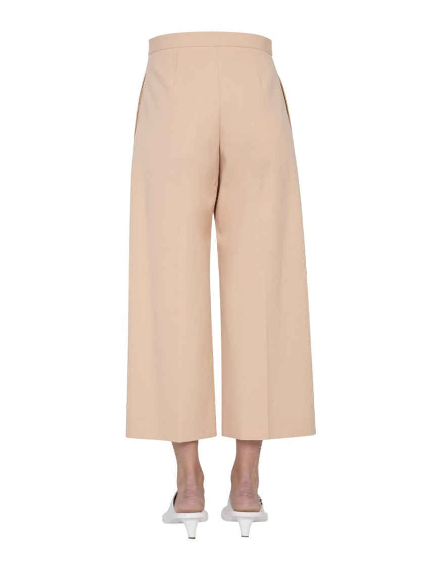 Wide-Leg Cropped Trousers With Smooth Fabric