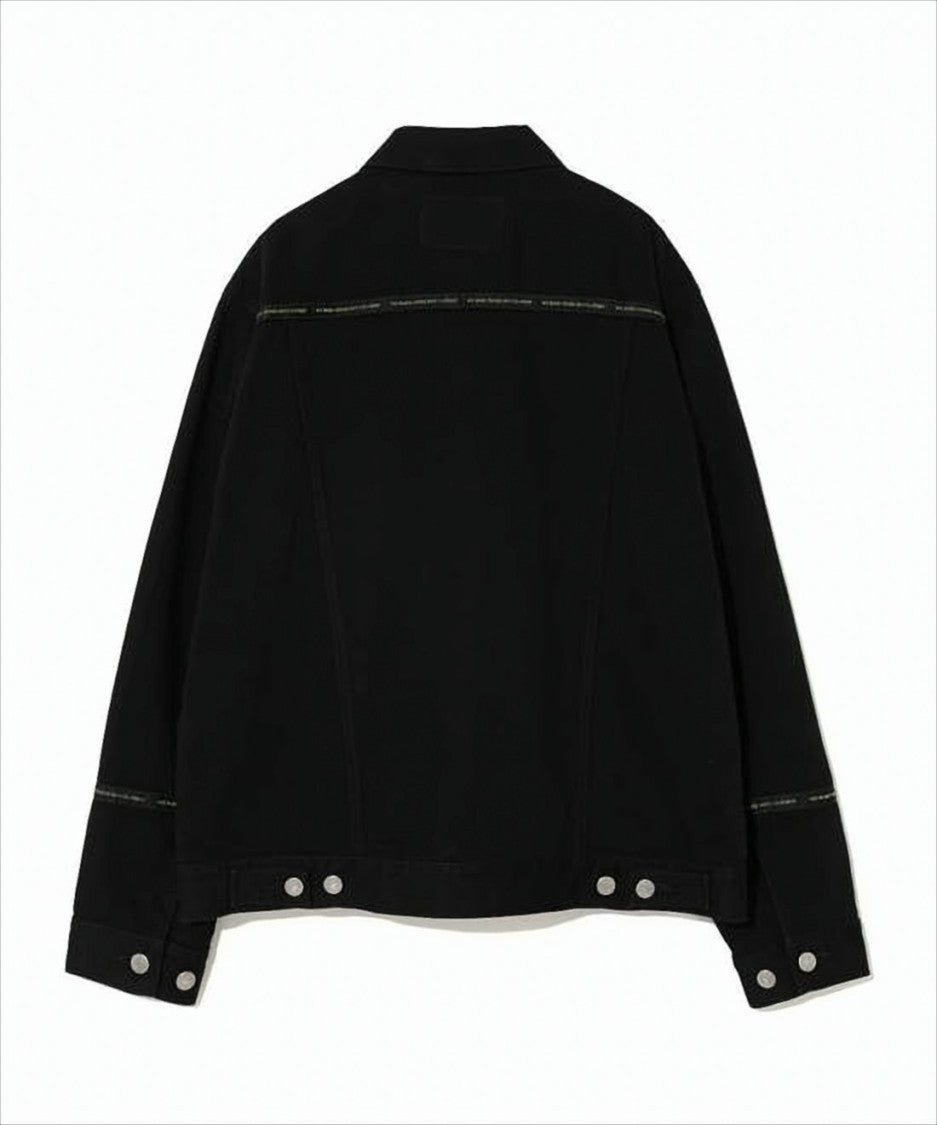 Boxy Fit Black Denim Jacket with Silver Accents