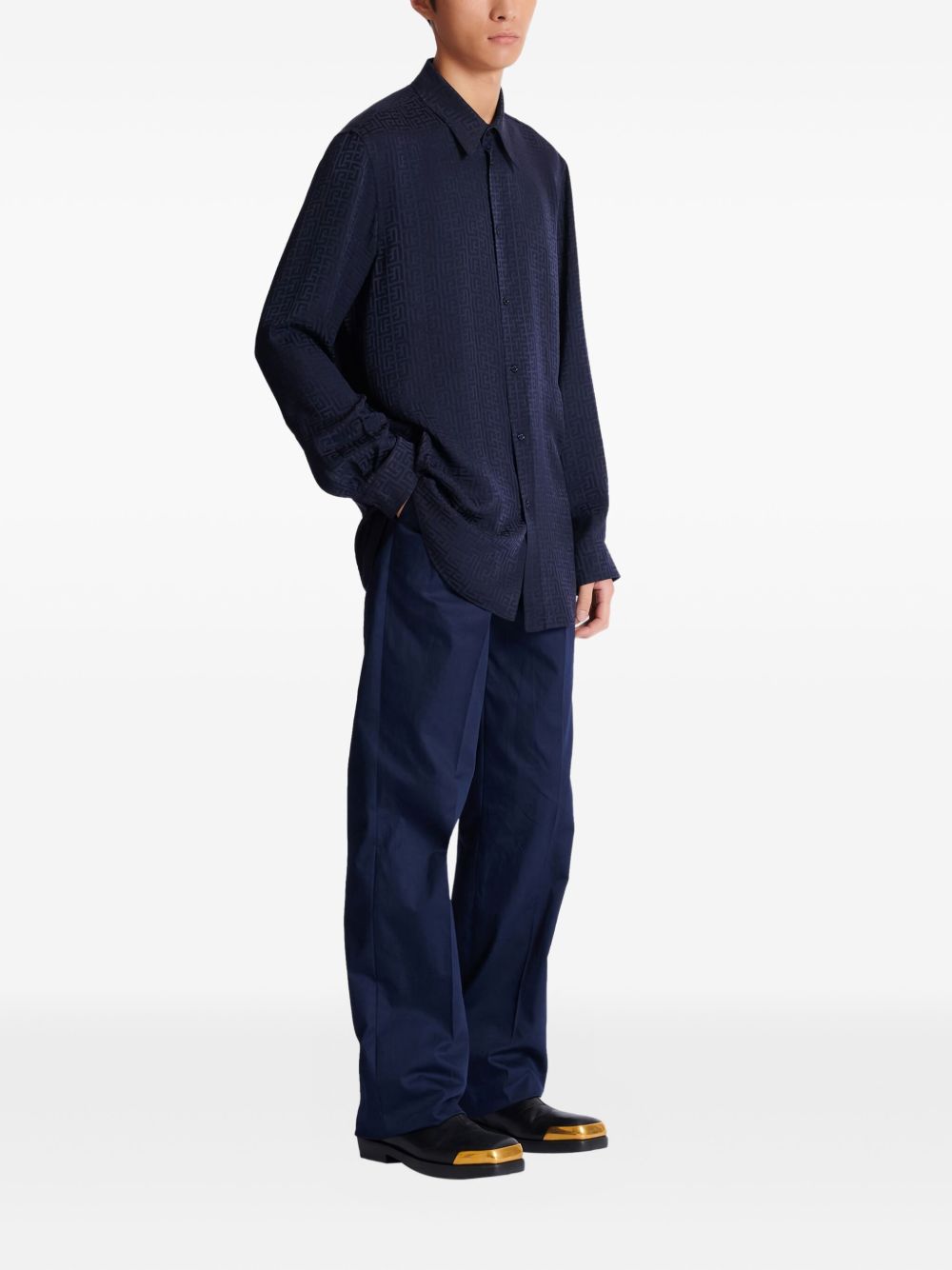 Jacquard Pattern Silk-Nylon Blend Shirt