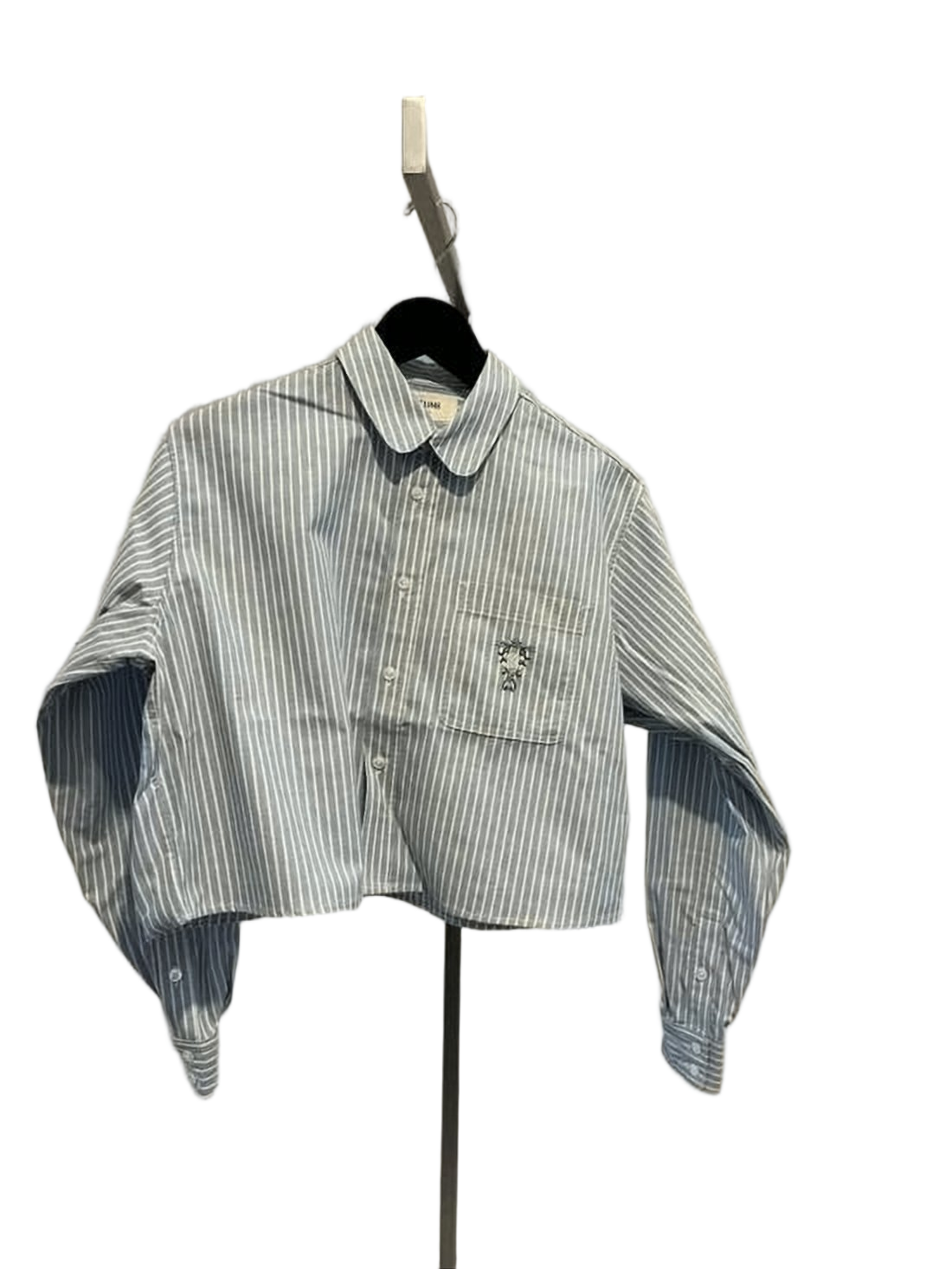 Cropped Shirt With Vertical Stripes And Embroidered Logo