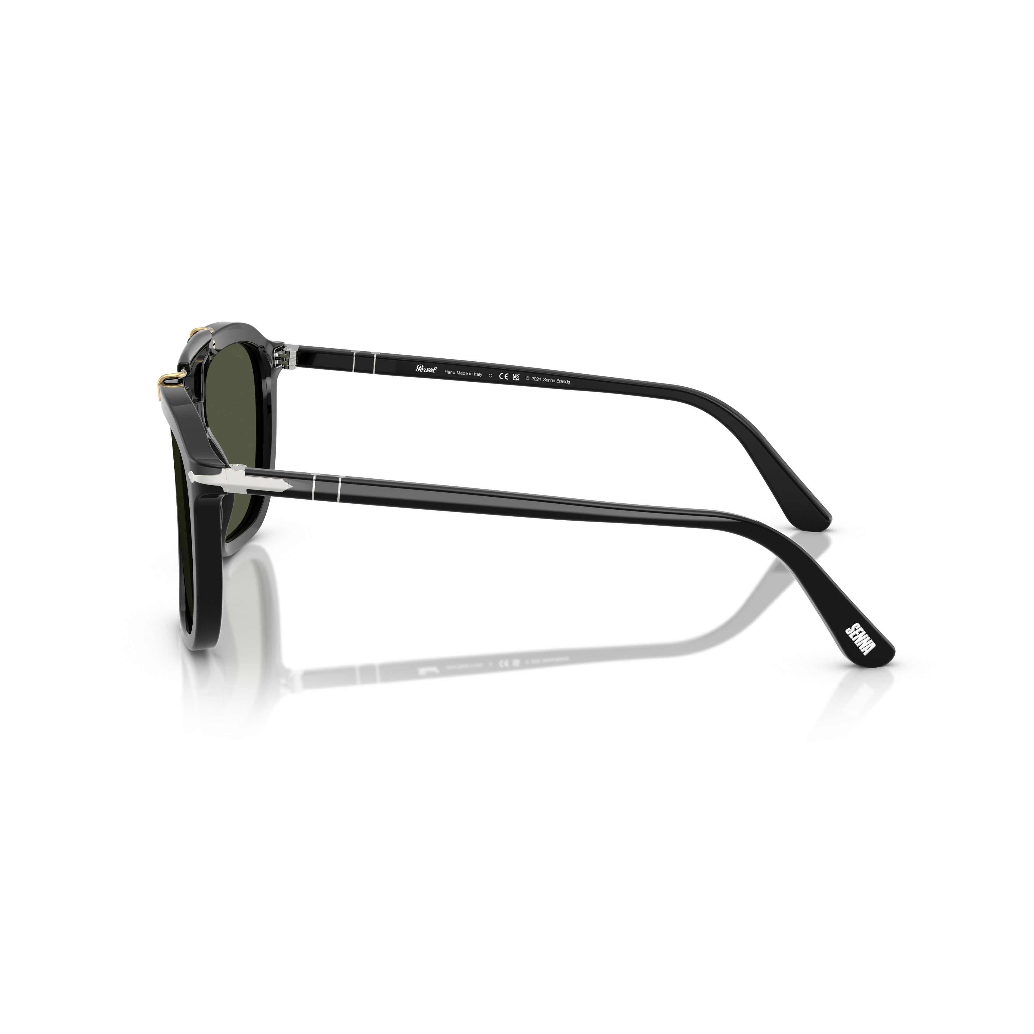 0po0203s Squared Black Acetate Aviator Sunglasses with Gold Accents