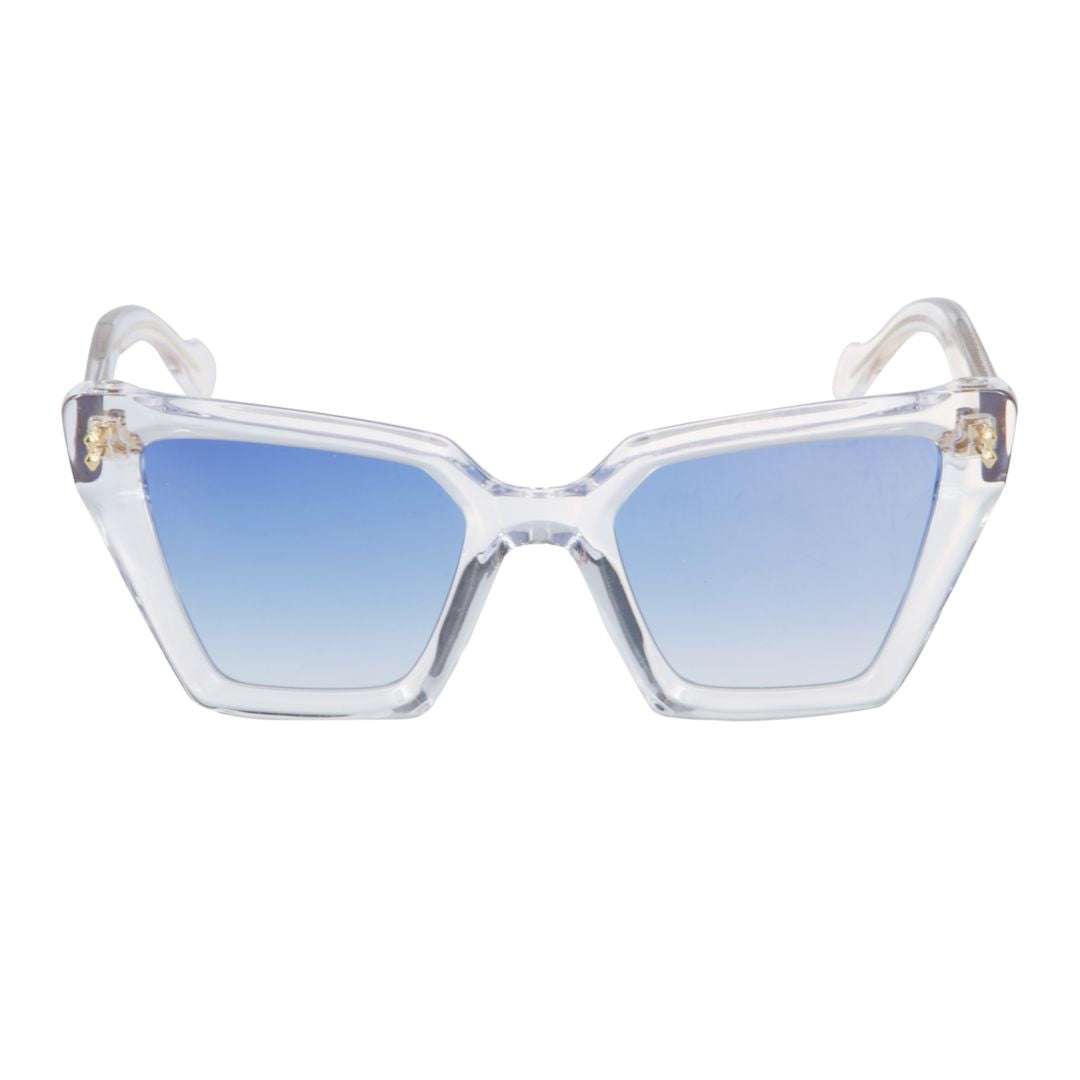 Vanessa Glamour Angled Frame Sunglasses with Gradient Blue Lenses