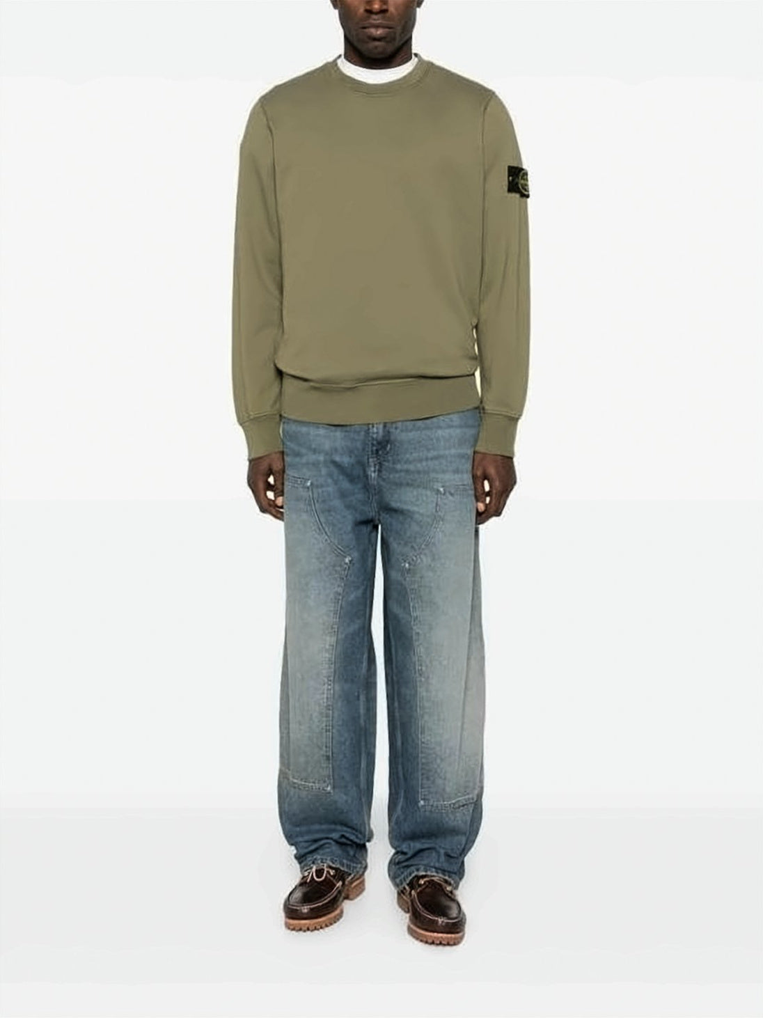 Olive Green Long-Sleeve Sweatshirt with Signature Patch Detail