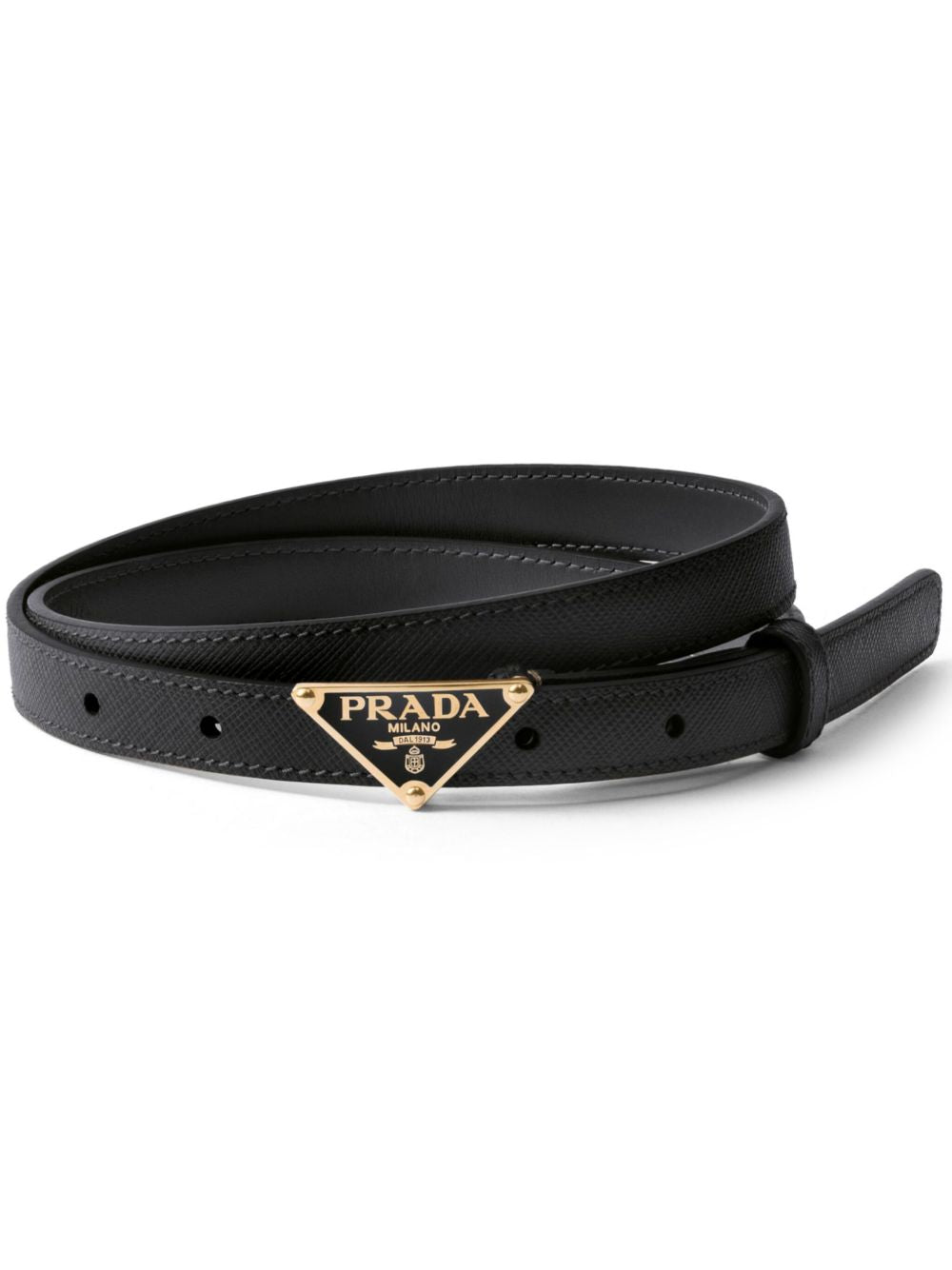 Textured Leather Belt With Triangular Metal Buckle