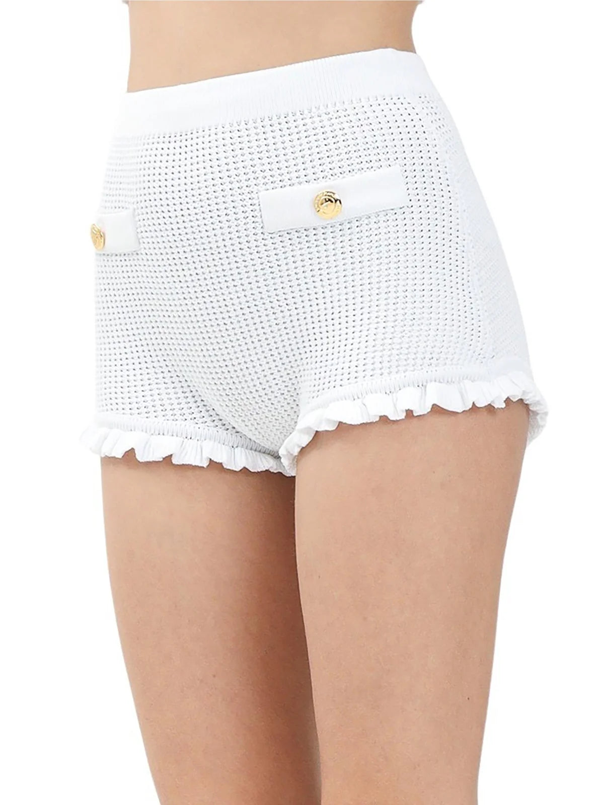 White Viscose Polyester Women Shorts