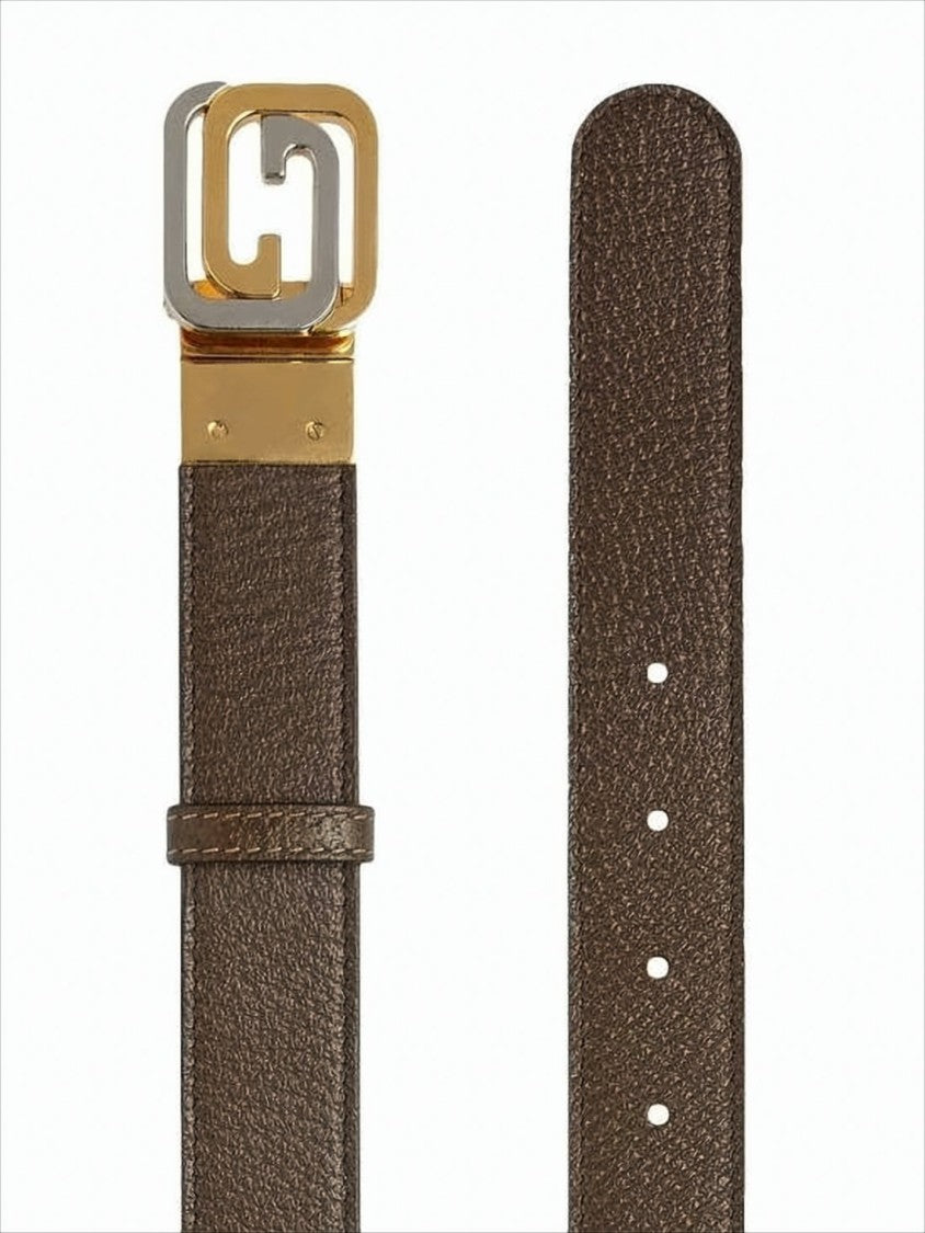 Leather Belt with Interlocking Double-G Buckle