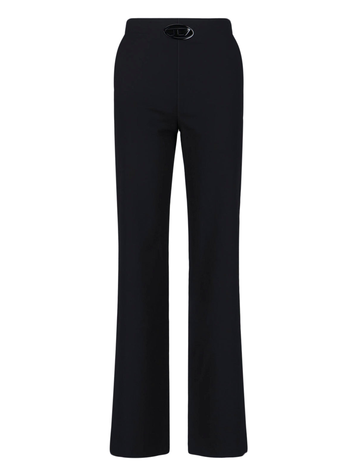 Straight-Leg Wool Blend Pants With Side Zipper And Logo Detail