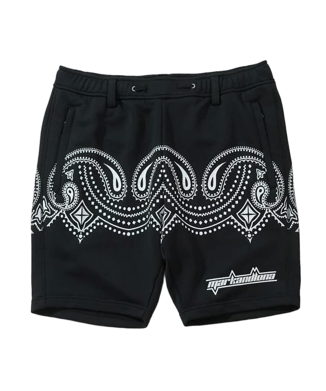 Black Paisley-Patterned Shorts with Drawstring Waist and Sport Logo