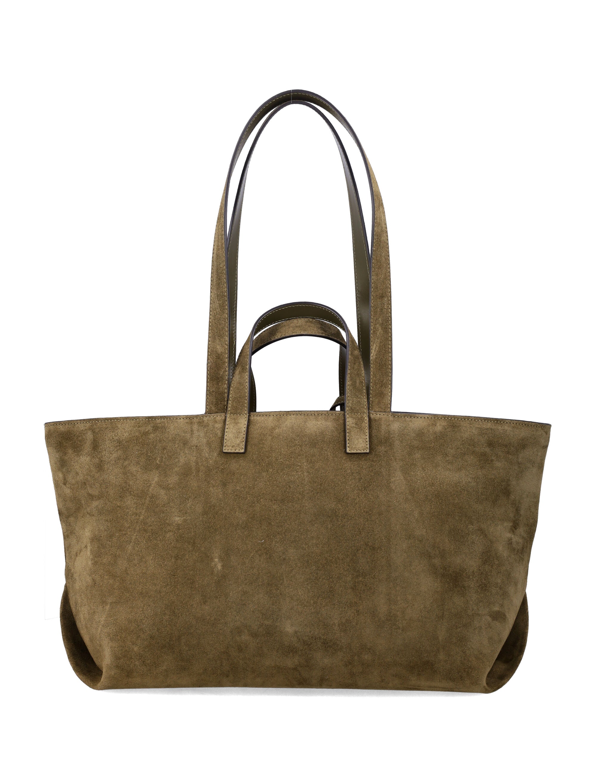 Structured Suede Tote Bag with Detachable Pouch and Embossed Logo