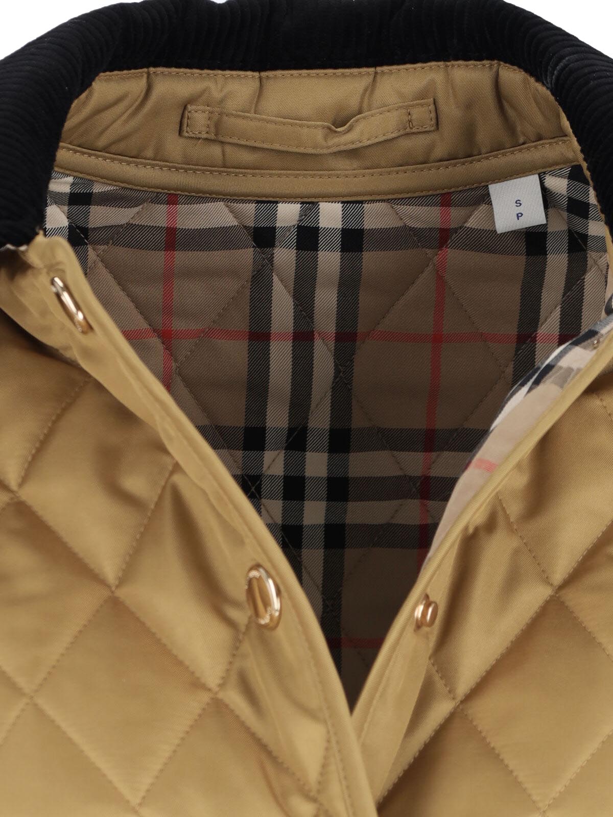 Quilted Beige Jacket with Classic Black Corduroy Collar