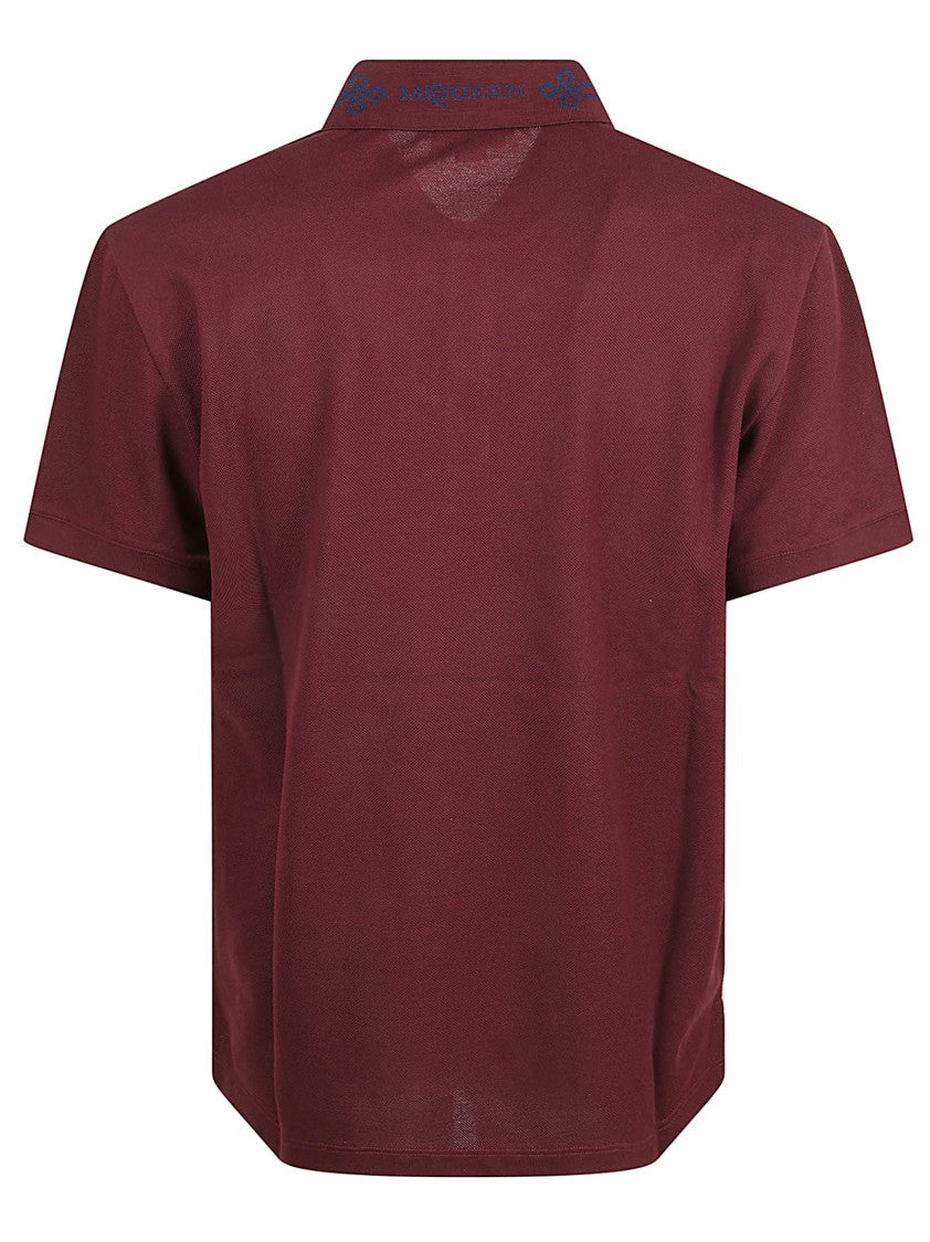 Burgundy Cotton Piqué Polo Shirt With Contrasting Logo