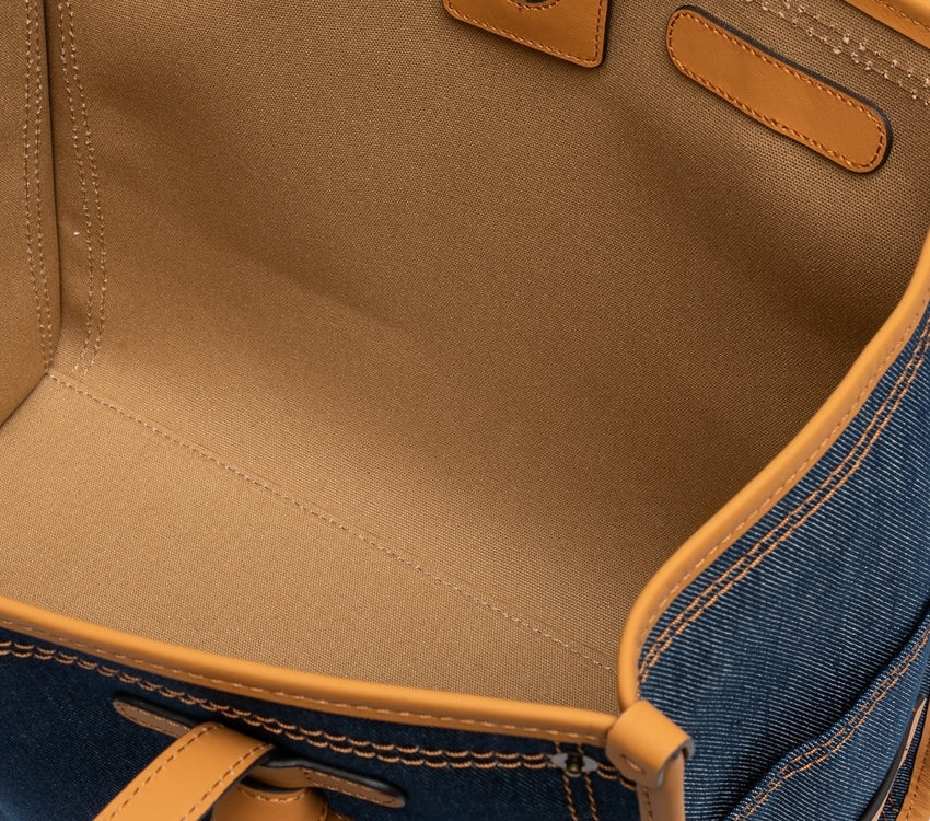 Canvas Handbag with Leather Trim and Pouch