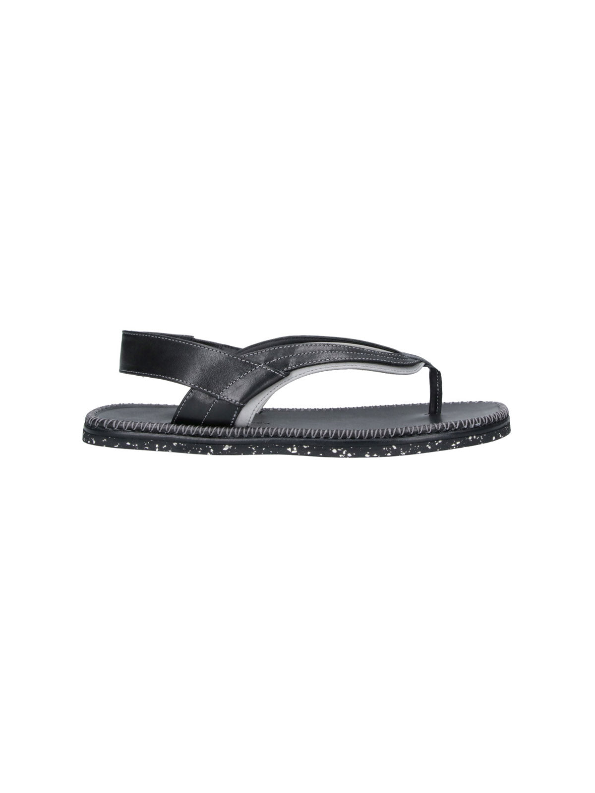 Black Leather Rounded Toe Thong Sandals