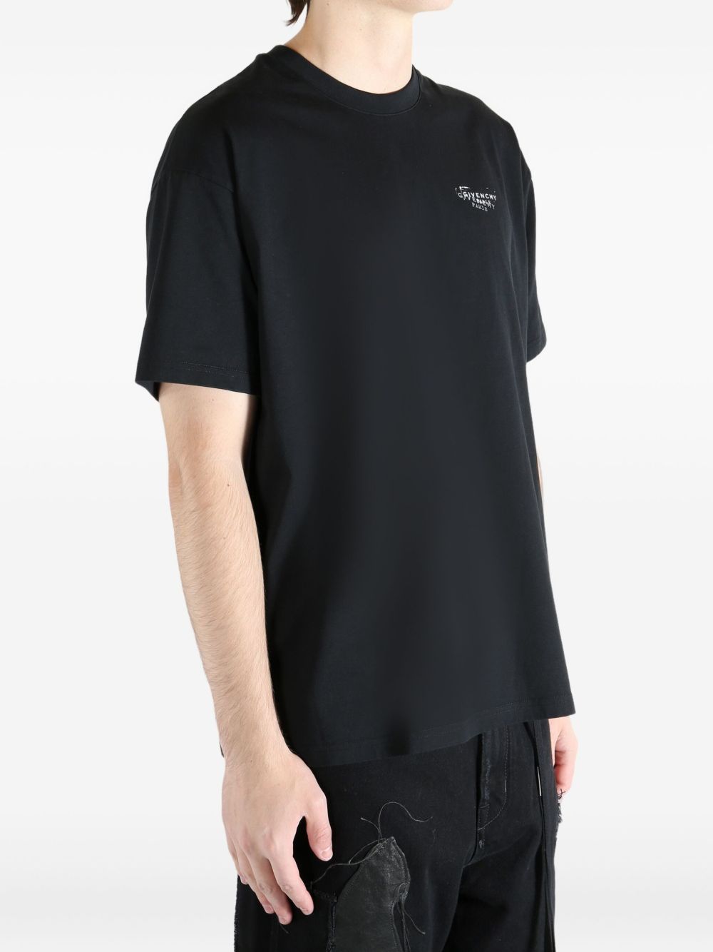 Short-Sleeve Black T-Shirt in Silk-Nylon Blend