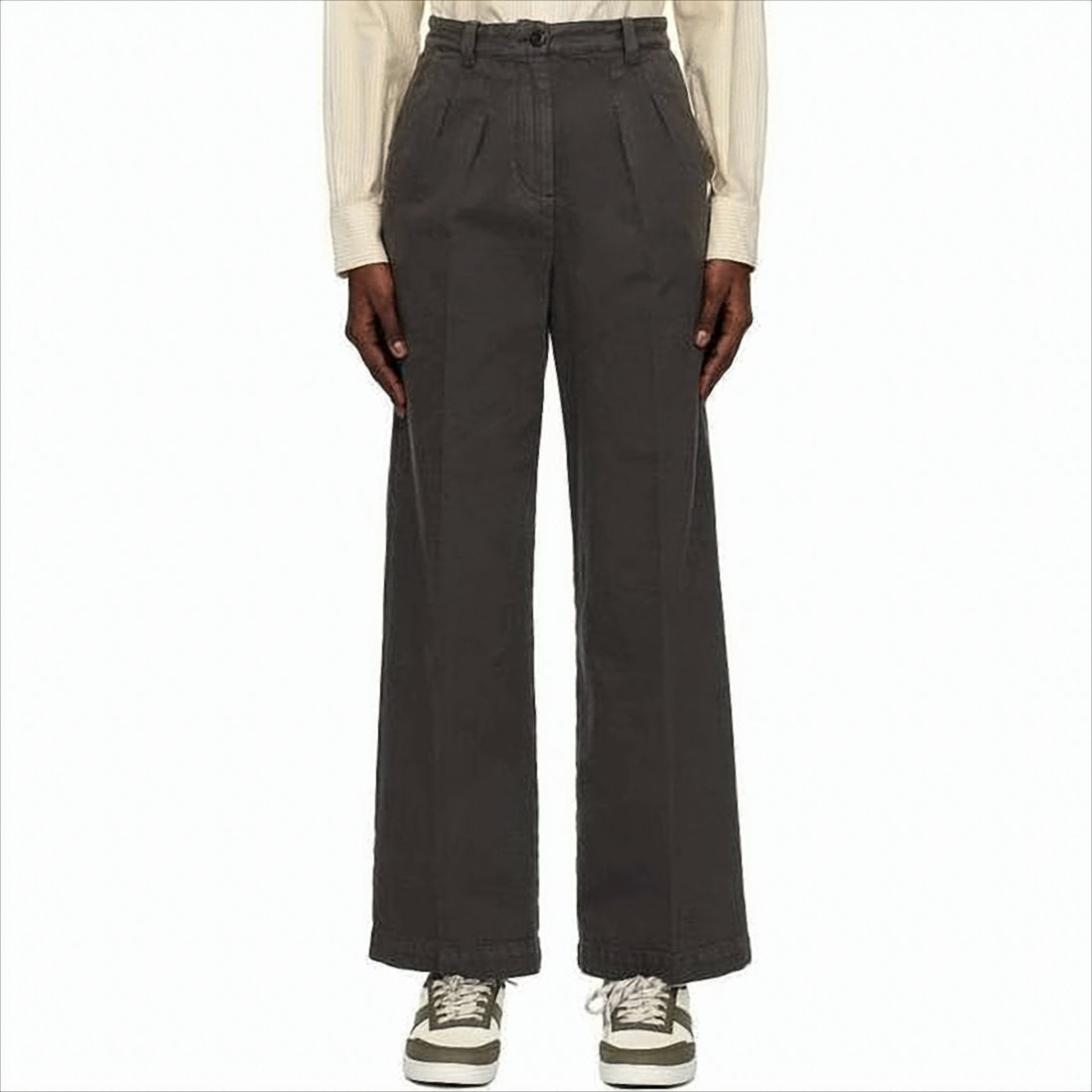 High Waist Straight Leg Pants in Smooth Cotton