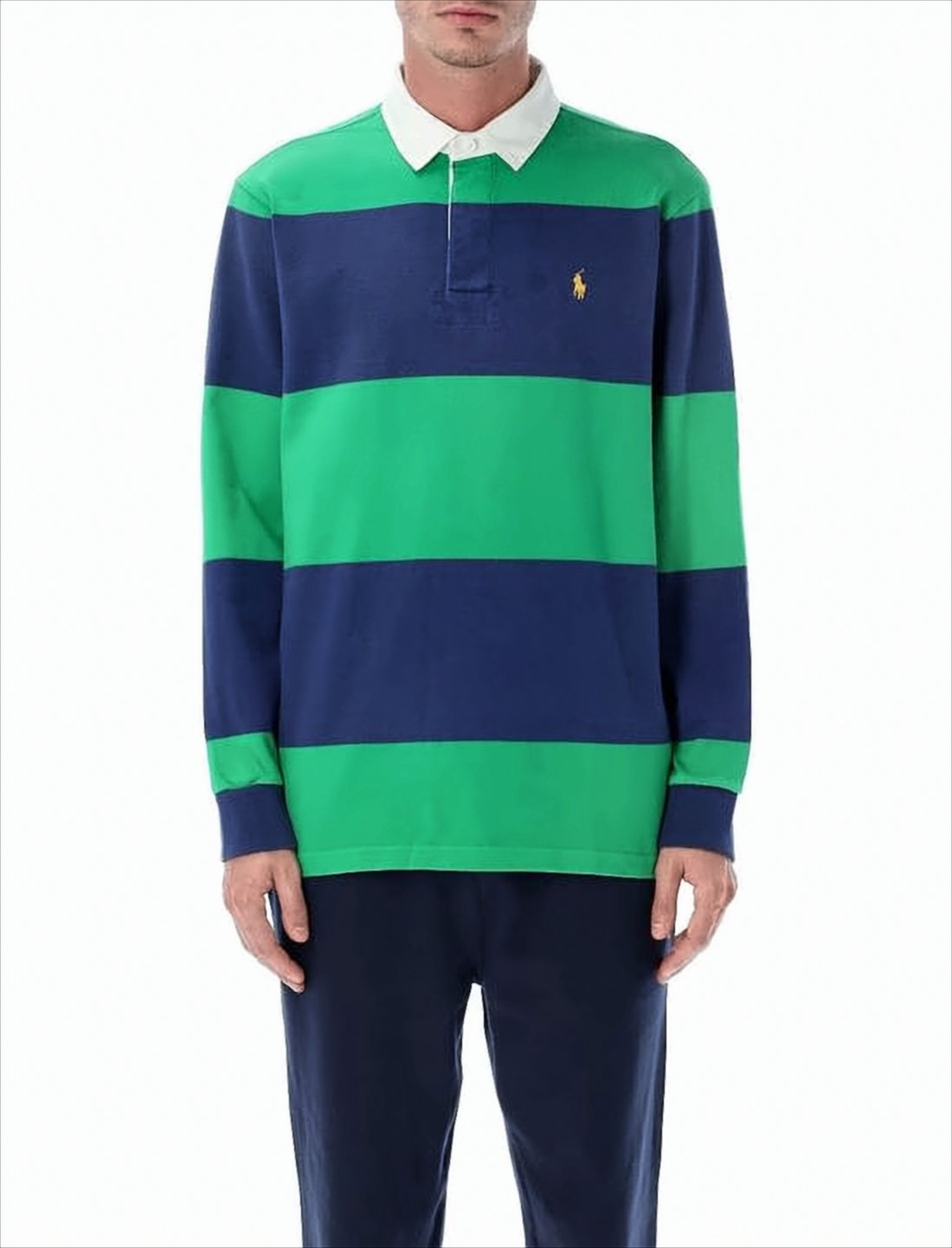 Horizontal Stripe Long-Sleeve Polo Shirt