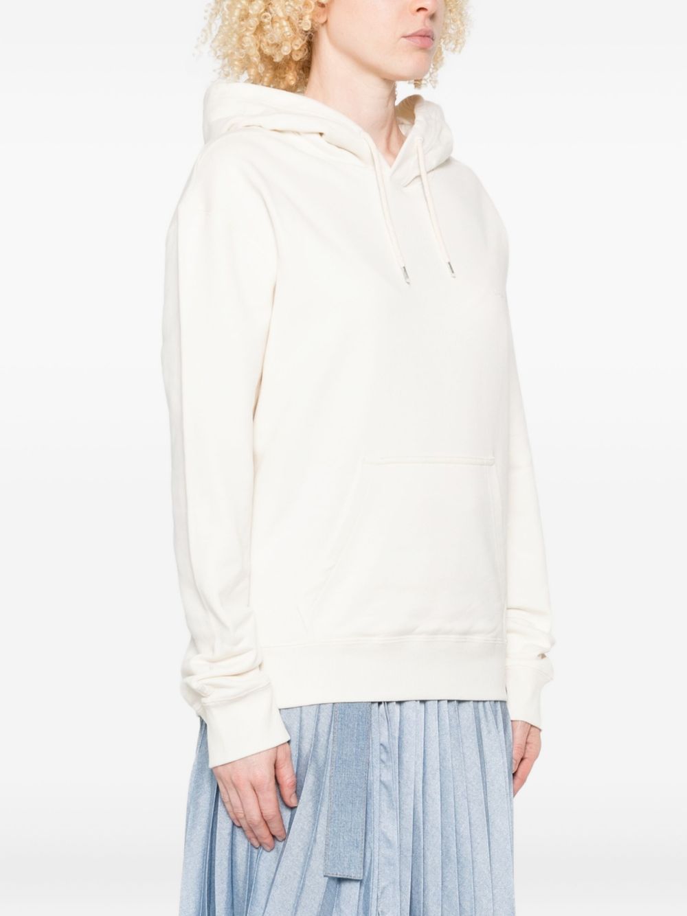 Relaxed Fit White Hoodie with Classic Kangaroo Pocket
