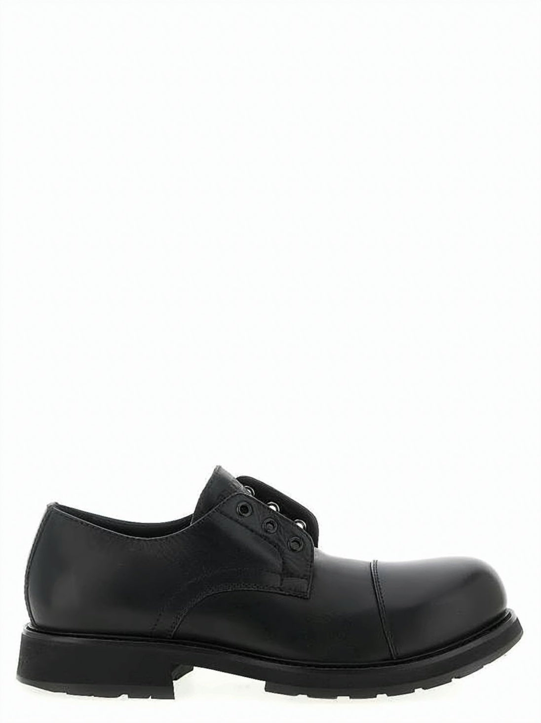 Smooth Black Leather Derby Shoe with Rounded Toe