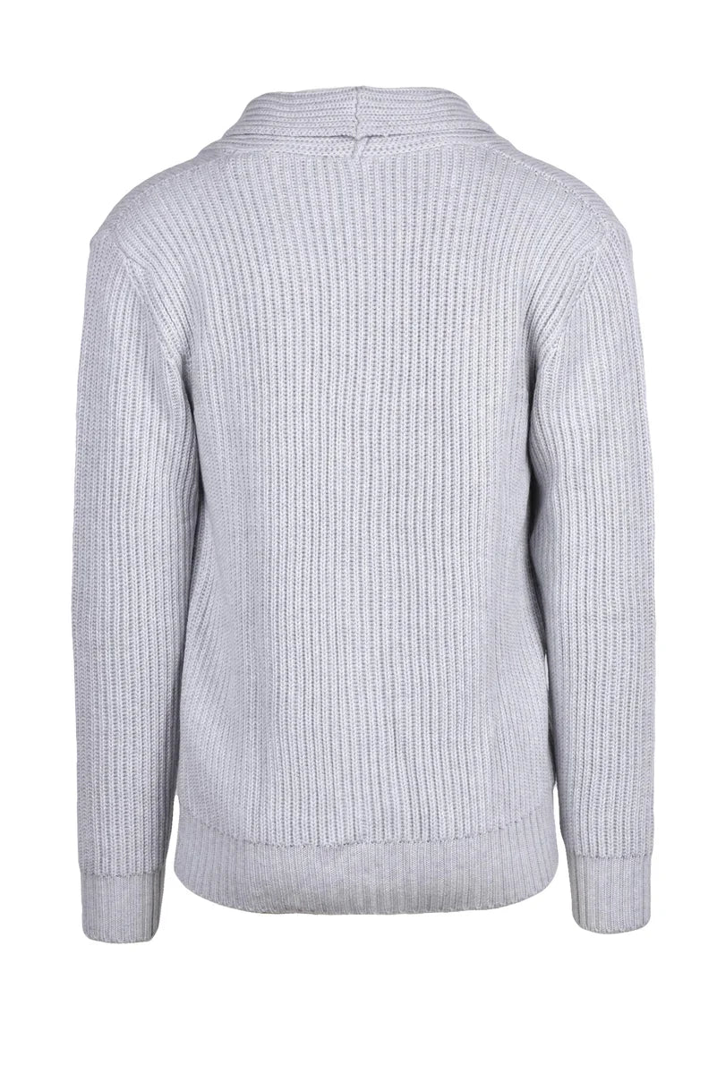 Ribbed Wool Button Cardigan - Light Grey