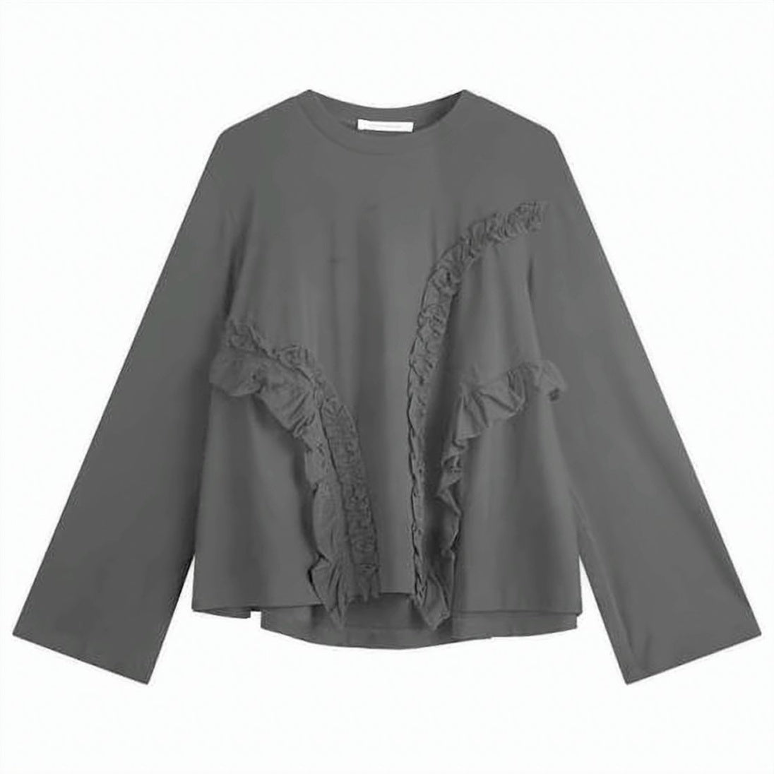 Long-Sleeved Top with Ruffle Detailing in Grey