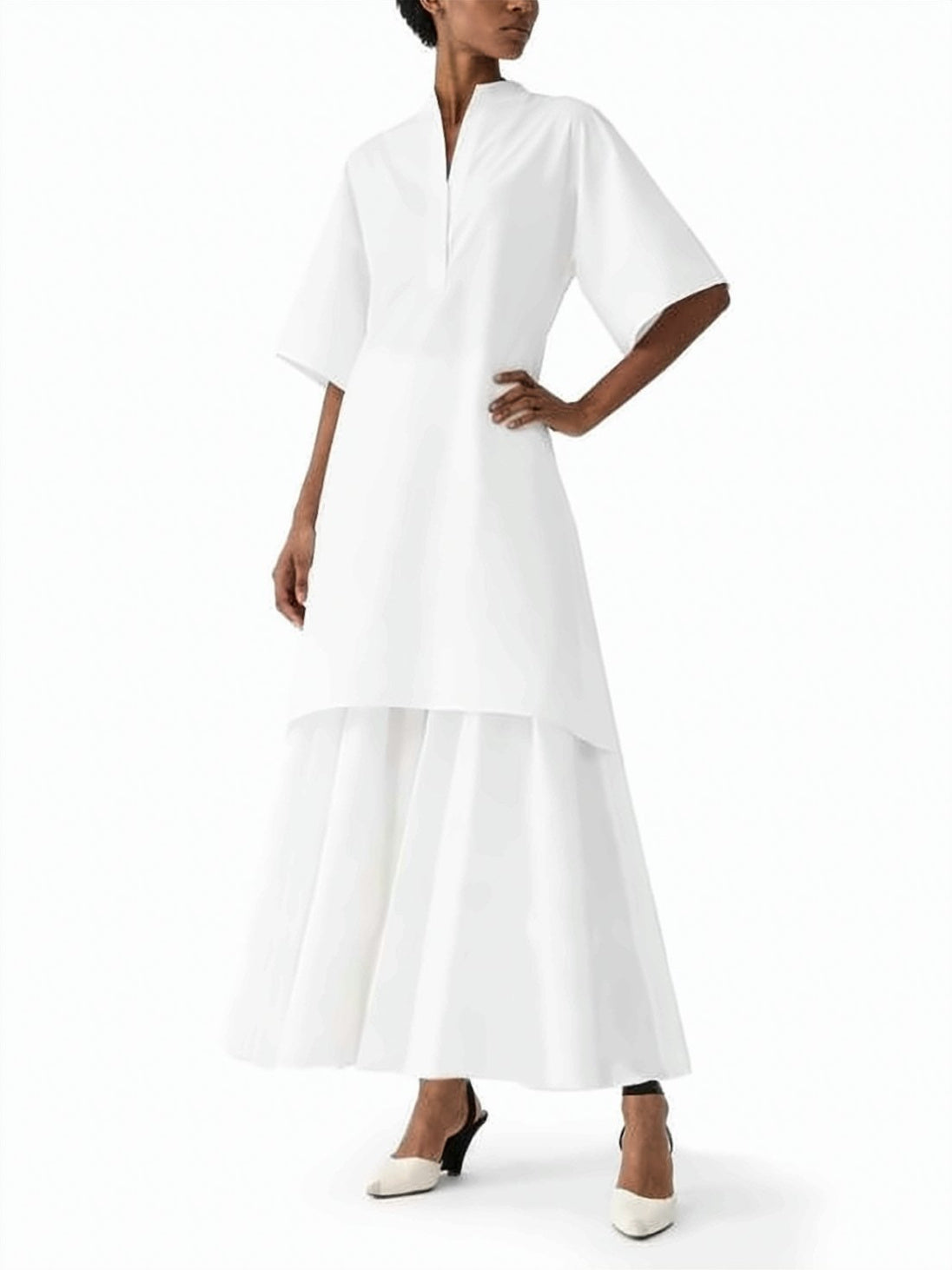 Structured Cotton Midi Dress with Asymmetrical Hemline